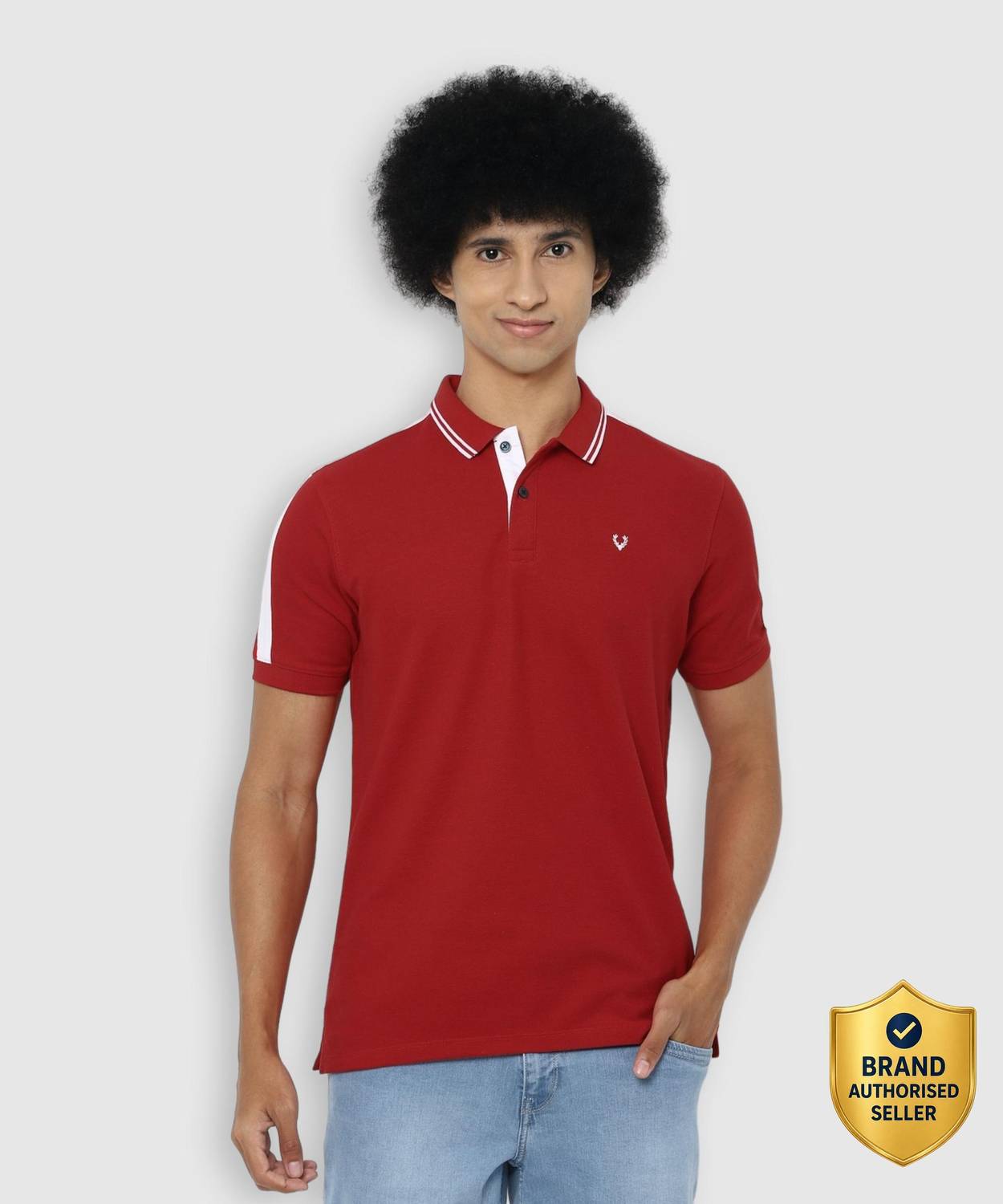 Allen Solly Colorblock Men Polo Neck Red T-Shirt