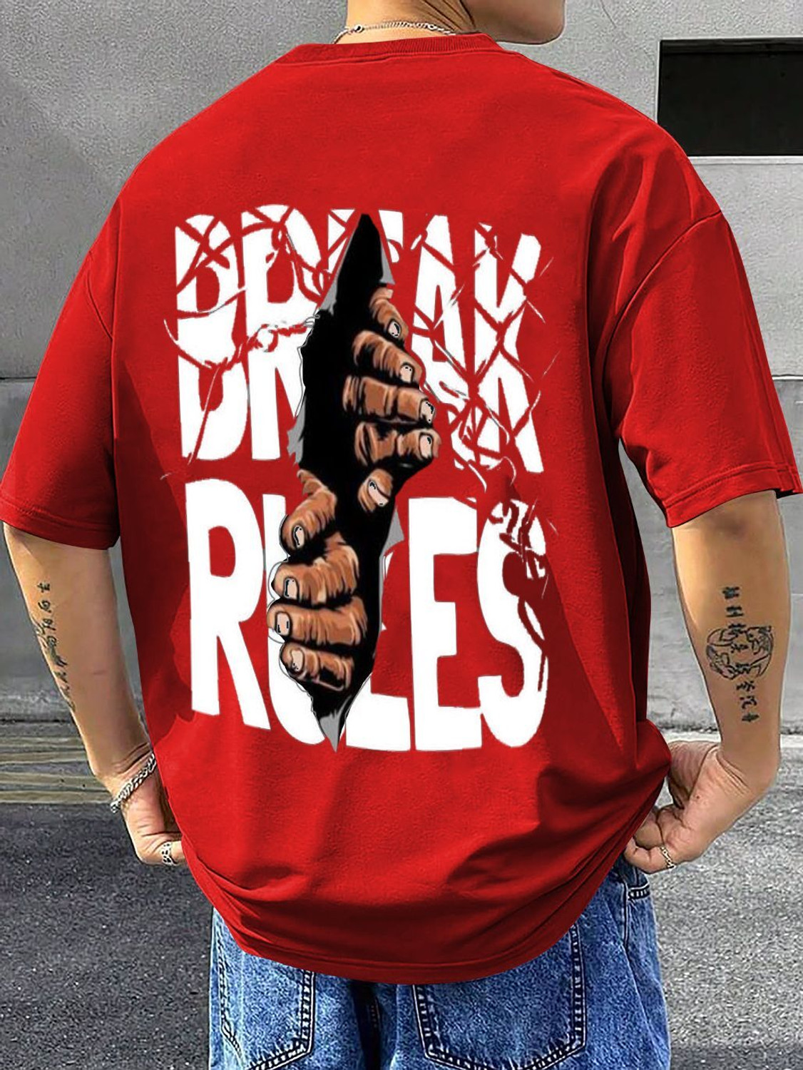 Image of TripBroz Printed Men Round Neck Red T-Shirt