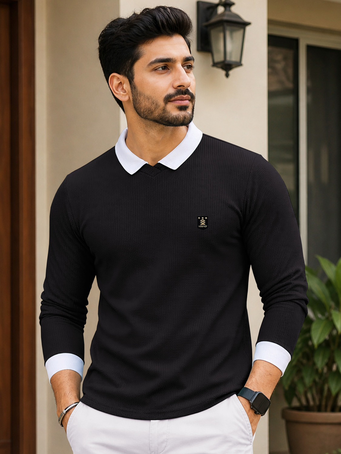 Image of VeBNoR Solid Men Polo Neck Black T-Shirt