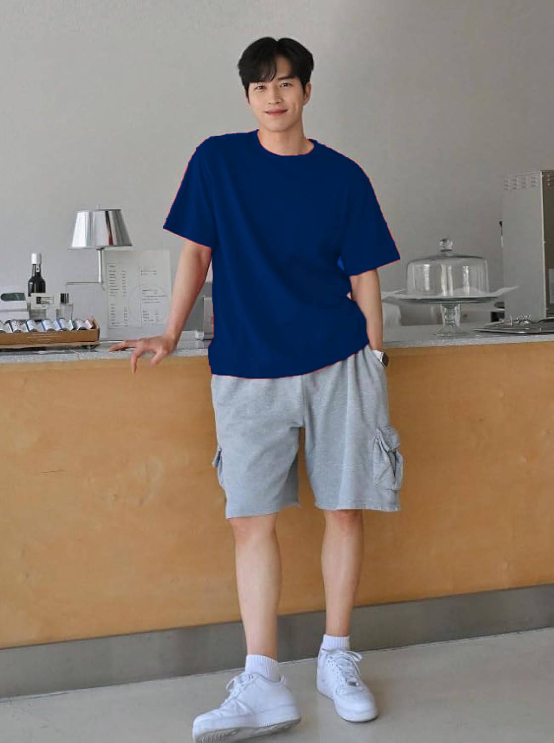 LWEXS Solid Men Round Neck Blue T-Shirt