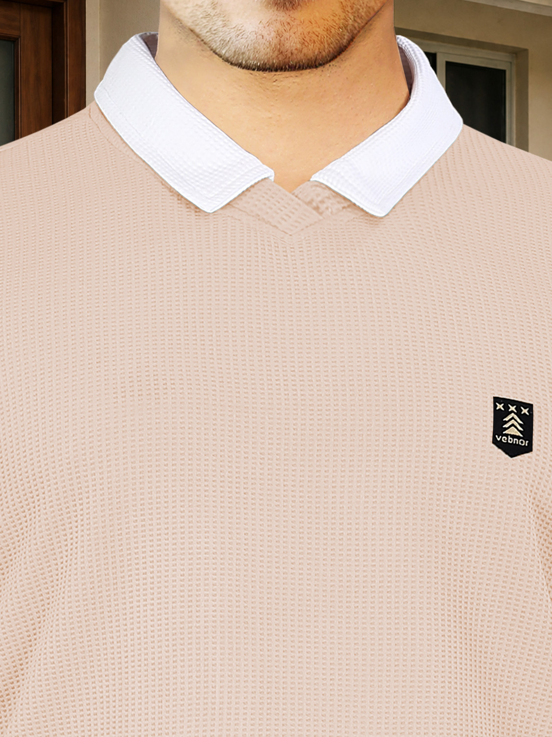 Image of VeBNoR Solid Men Polo Neck Beige T-Shirt