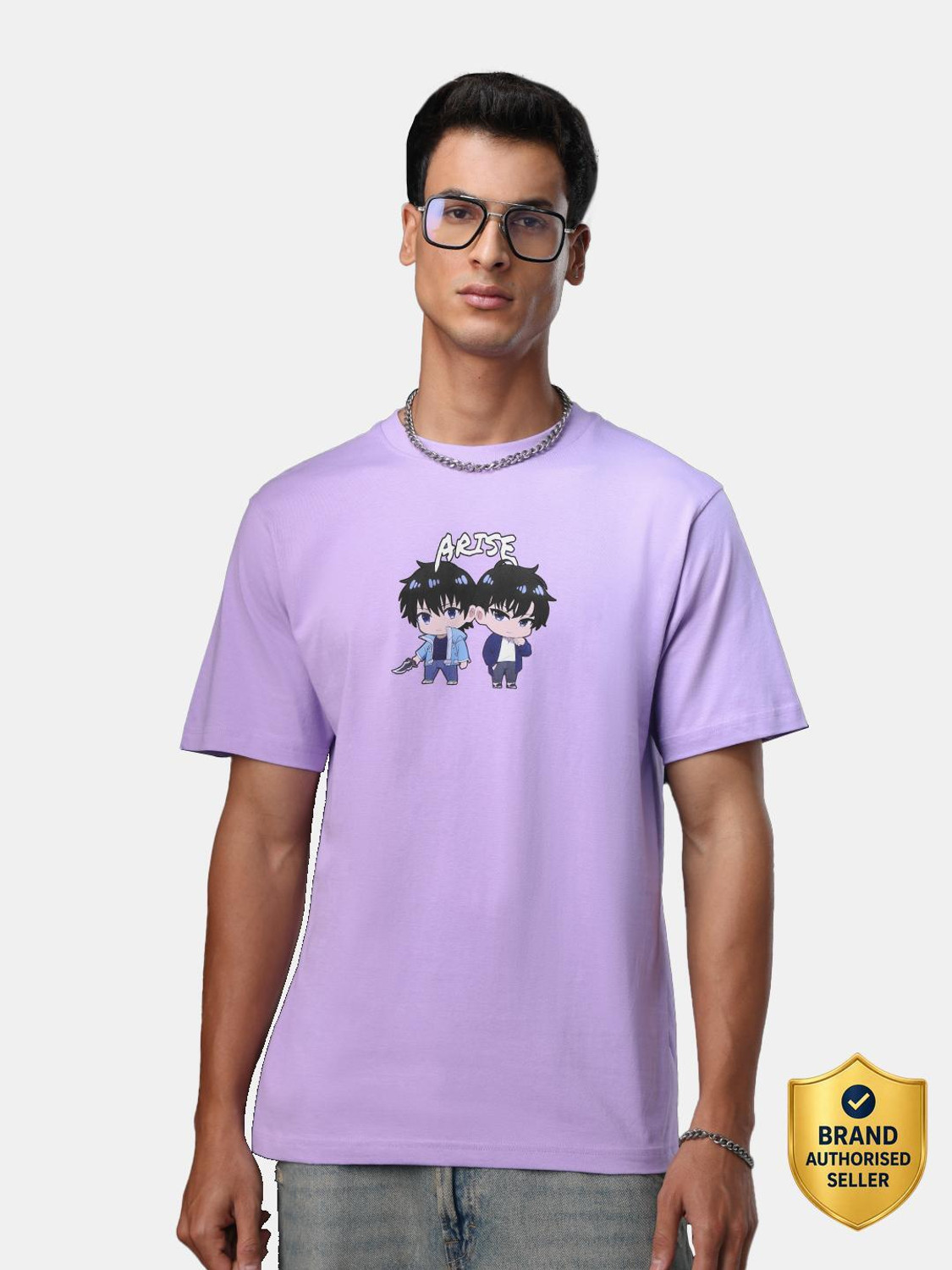 Image of The Souled Store Men Graphic Print Round Neck Pure Cotton Purple T-Shirt