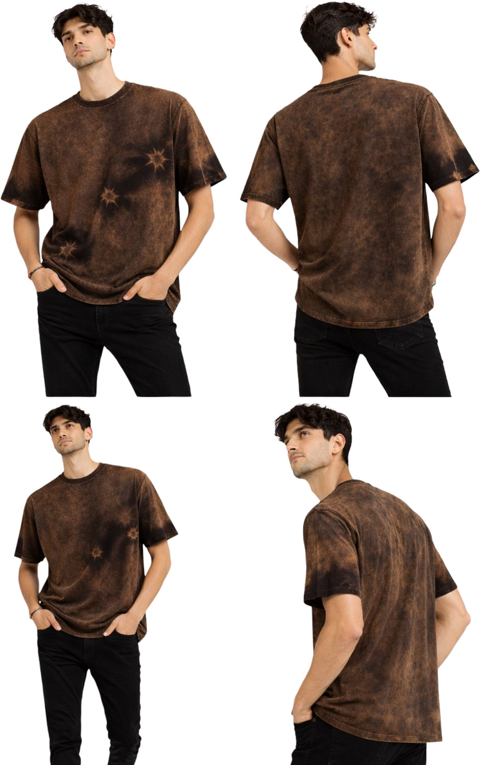 Image of Urban Drake Washed, Tie & Dye Men Round Neck Brown T-Shirt