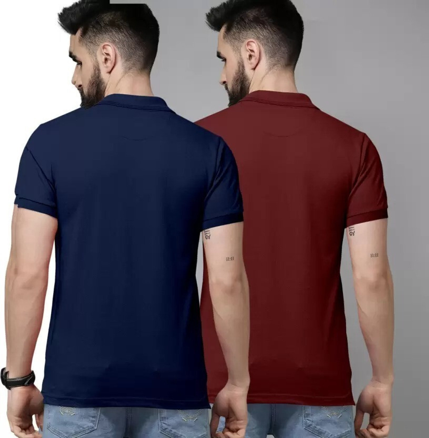 Image of balker merka Solid Men Polo Neck Navy Blue, Maroon T-Shirt