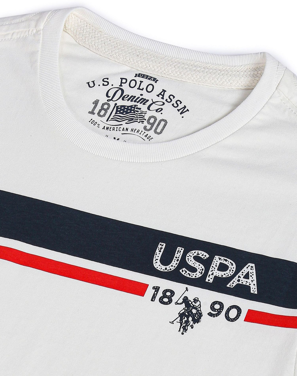 Image of U.S. POLO ASSN. Printed Men Round Neck White T-Shirt