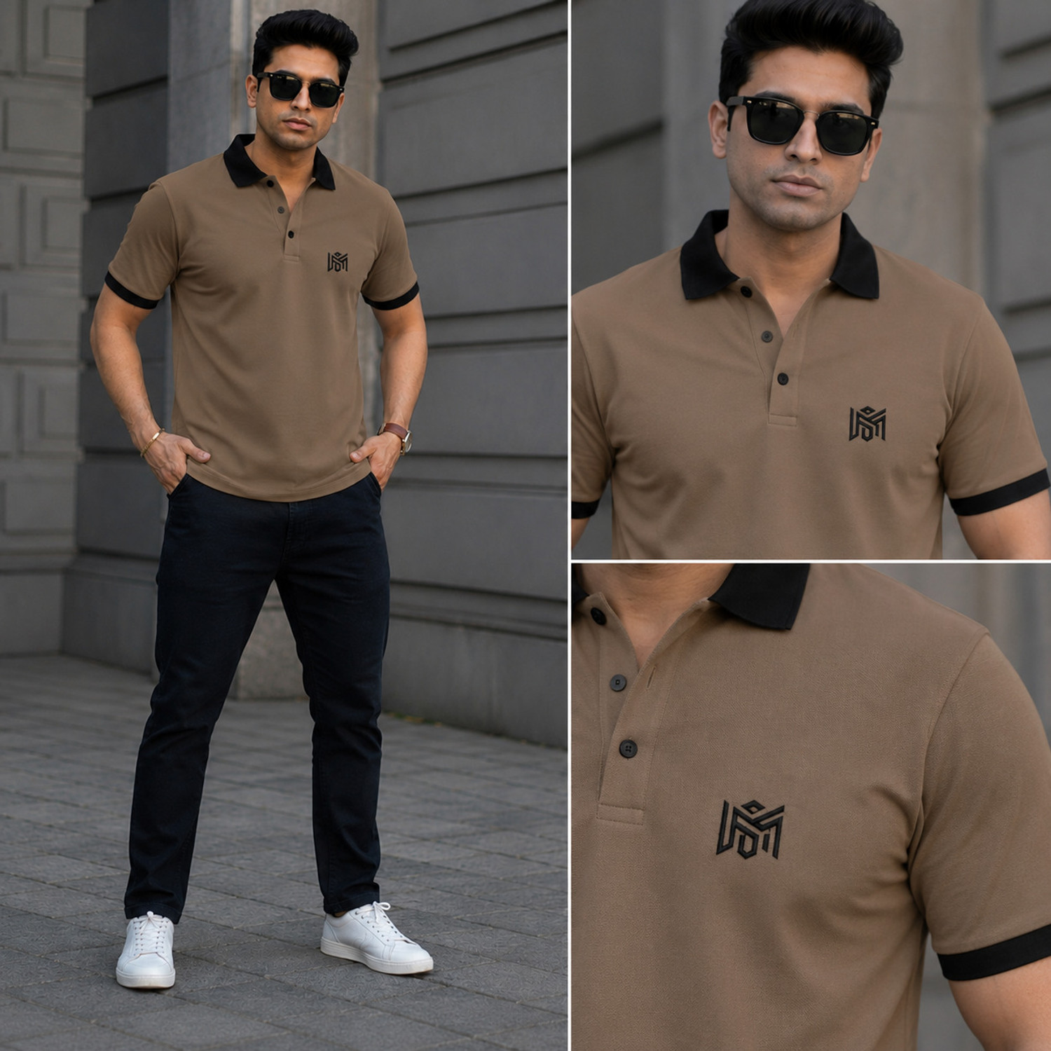 Image of Mameru Solid Men Polo Neck Brown T-Shirt