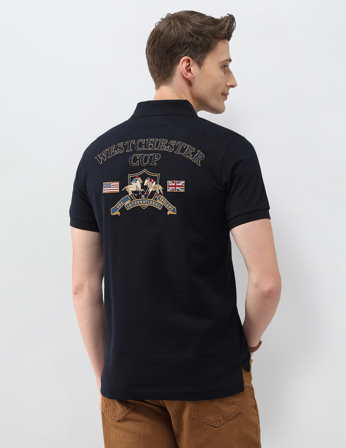 Image of U.S. POLO ASSN. Embroidered Men Polo Neck Blue T-Shirt