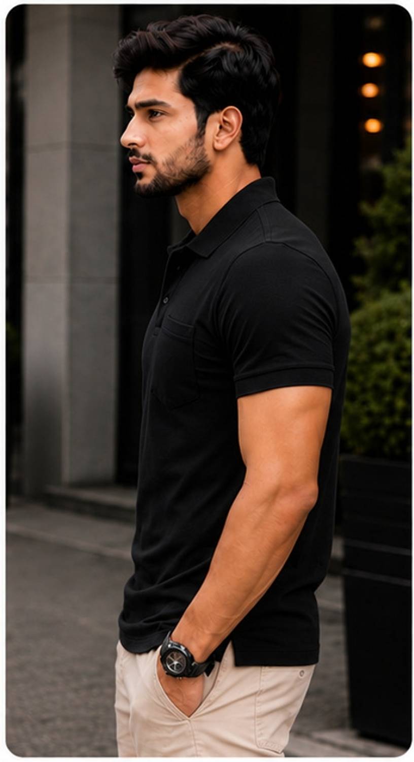 sports mtex Solid Men Polo Neck Black T-Shirt - Image 3