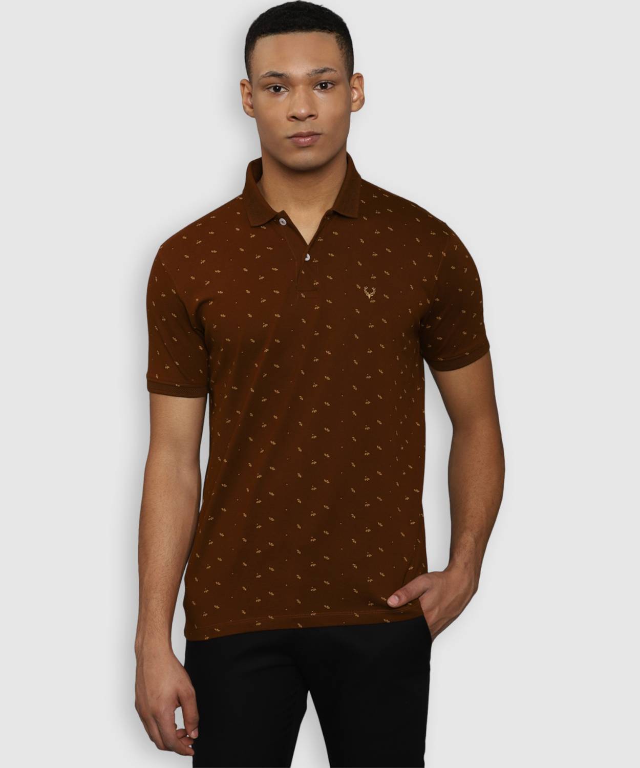 Allen Solly Printed Men Polo Neck Brown T-Shirt
