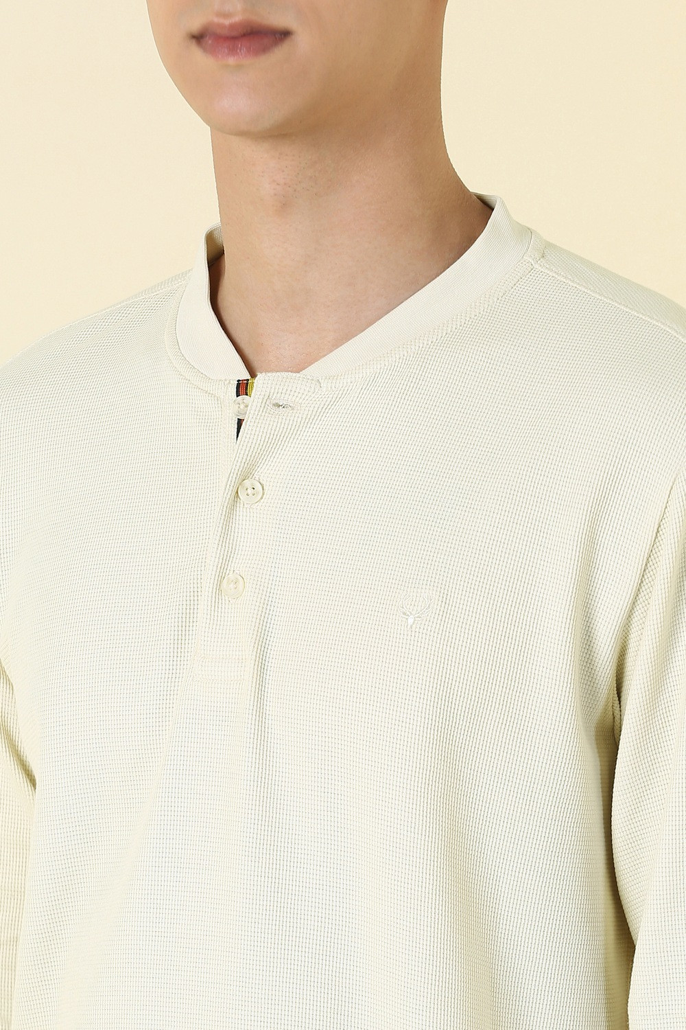 Image of Allen Solly Solid Men Henley Neck Beige T-Shirt