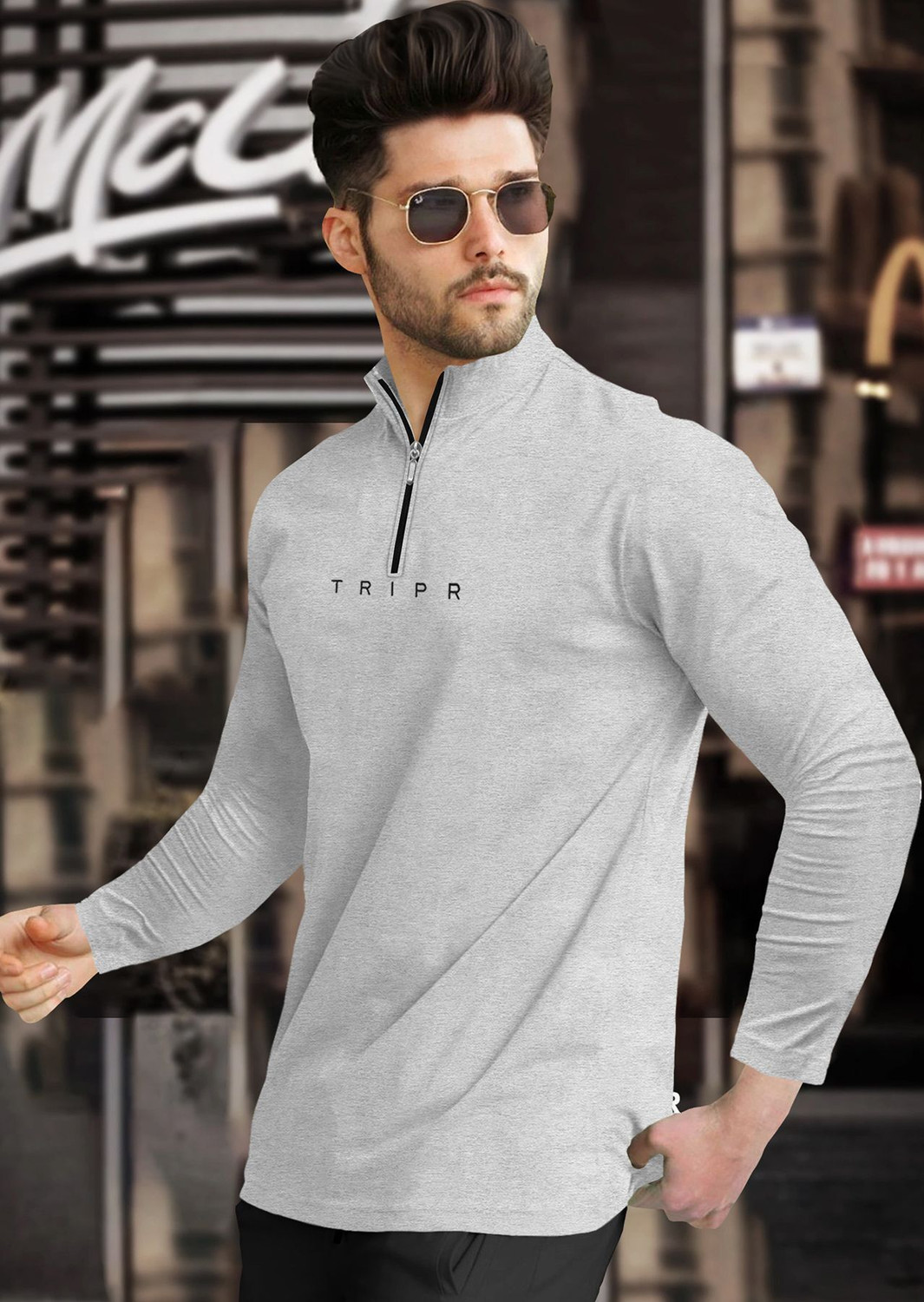 Image of TRIPR Solid Men Henley Neck Grey T-Shirt