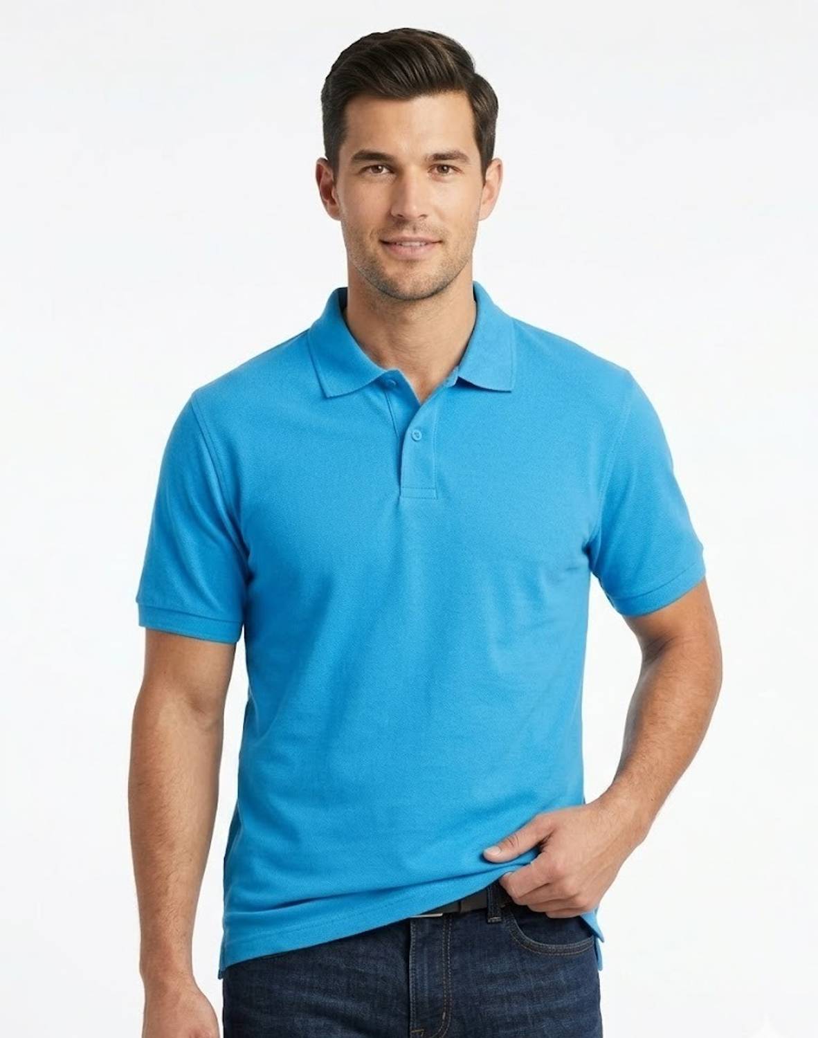 Sonic Tees Men Solid Polo Neck Cotton Blend Blue T-Shirt