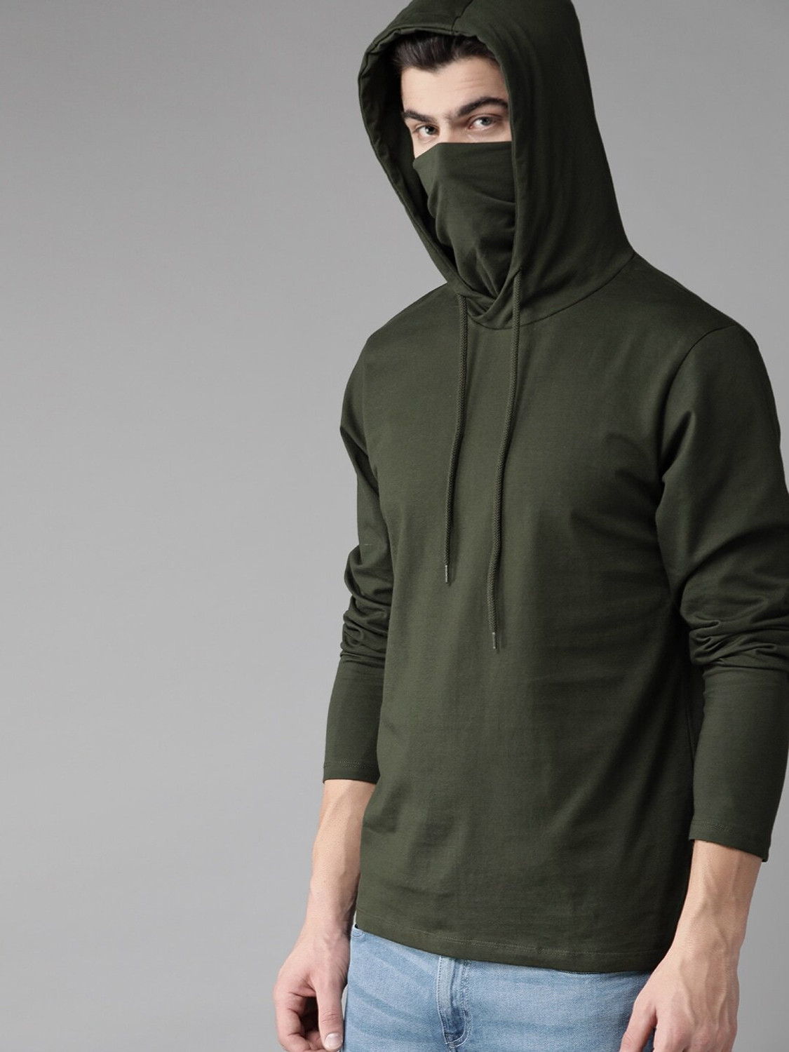 Image of Roadster Solid Men Hooded Neck Dark Green T-Shirt