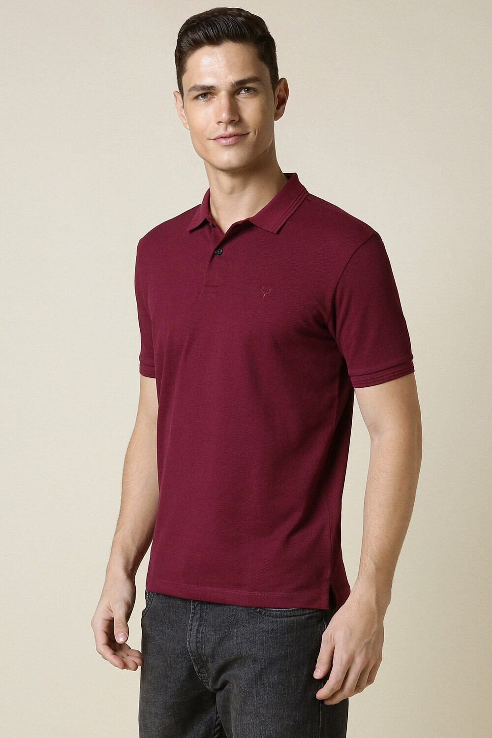 Image of Allen Solly Solid Men Polo Neck Maroon T-Shirt