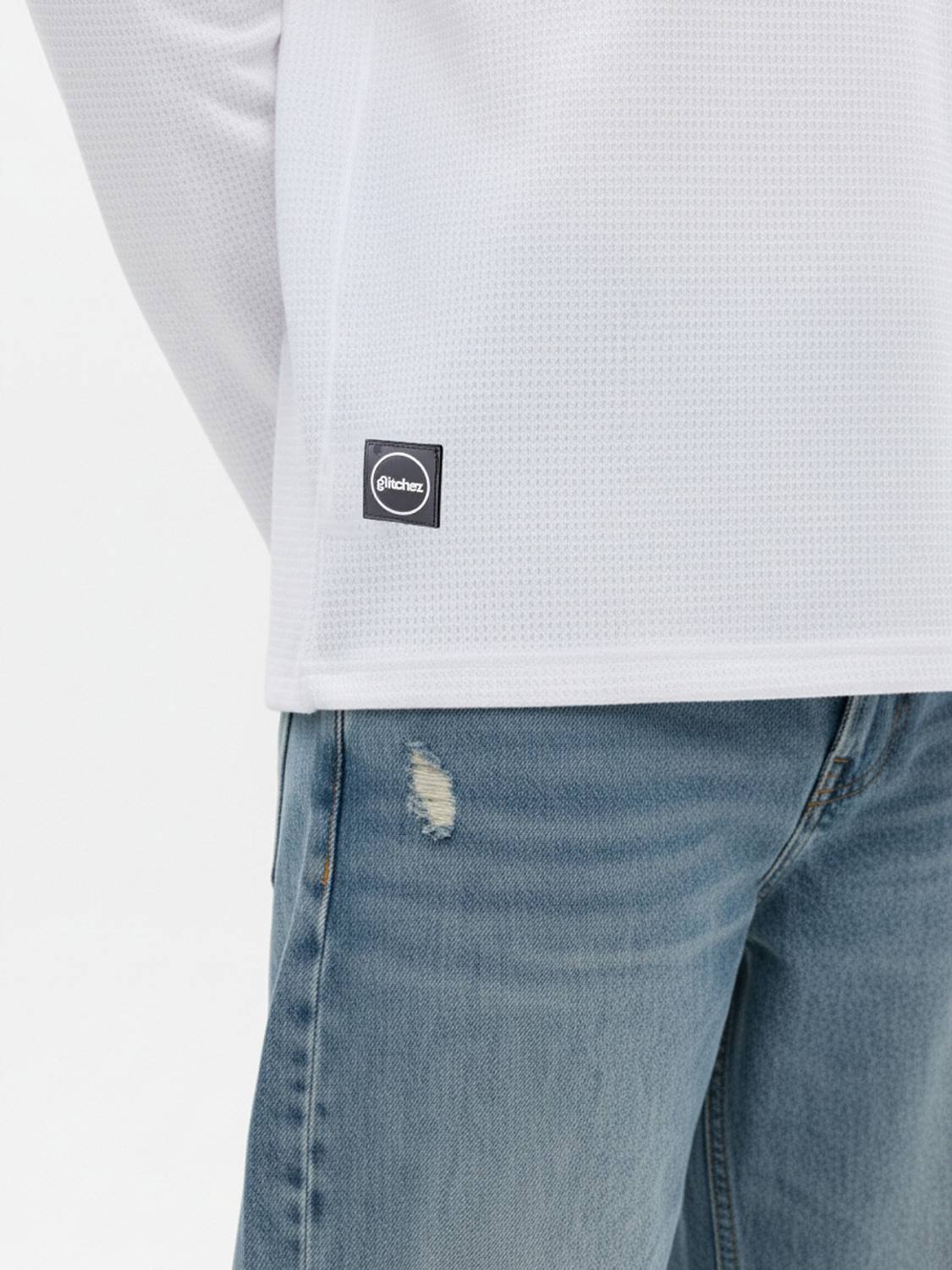 Glitchez Men Henley Neck White T-Shirt - Image 3