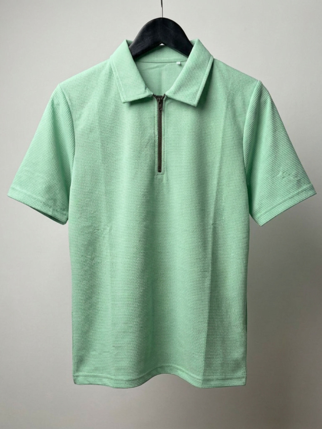 Image of FLYIND VOGUE OUTFIT Self Design Men Polo Neck Light Green T-Shirt