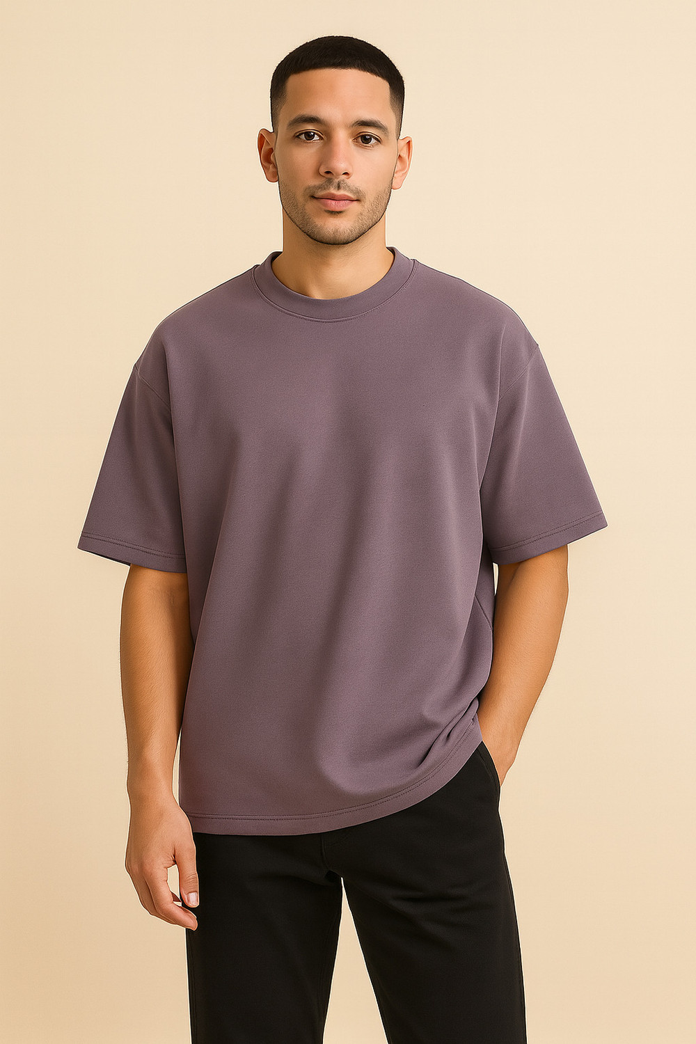 Image of Hornignite Solid Men Round Neck Purple T-Shirt