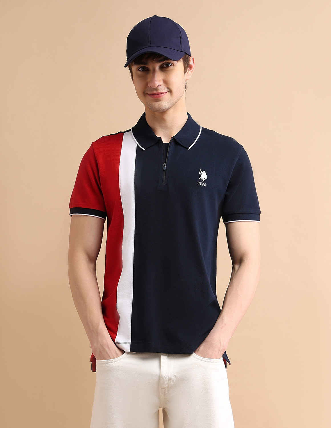 Image of U.S. POLO ASSN. Colorblock Men Polo Neck Blue T-Shirt
