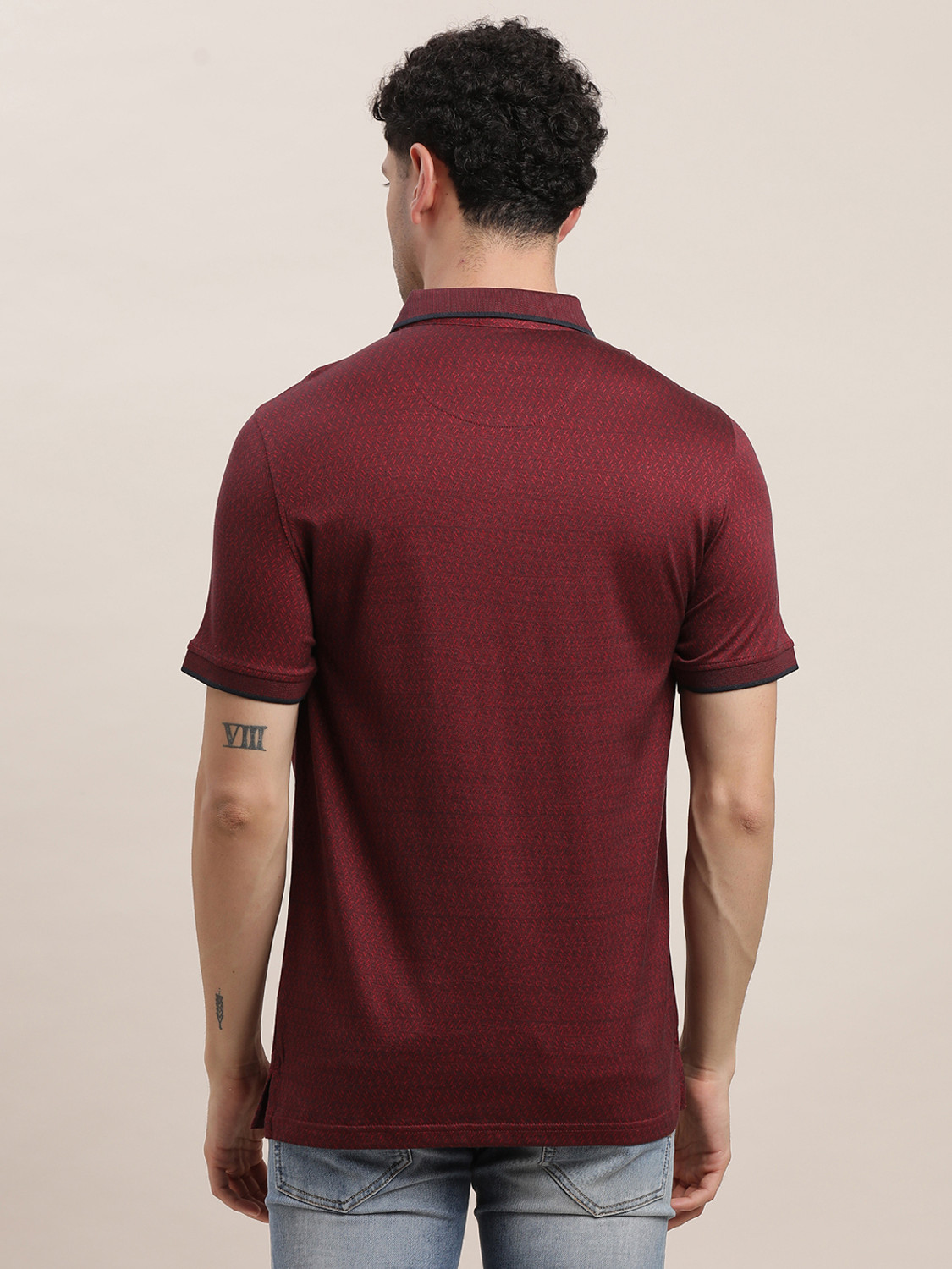 Image of TURTLE Self Design Men Polo Neck Maroon T-Shirt