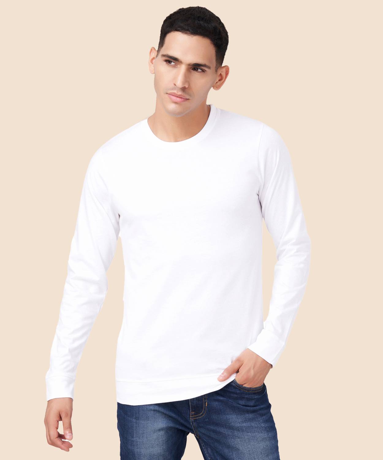 Zulements Men Solid Round Neck Pure Cotton White T-Shirt
