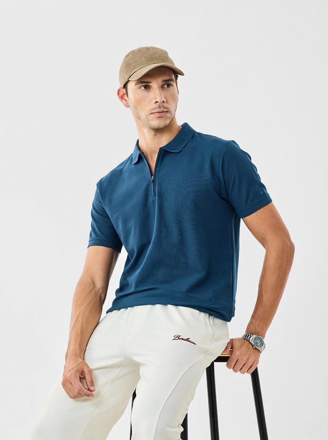Image of Snitch Solid Men Polo Neck Dark Blue T-Shirt