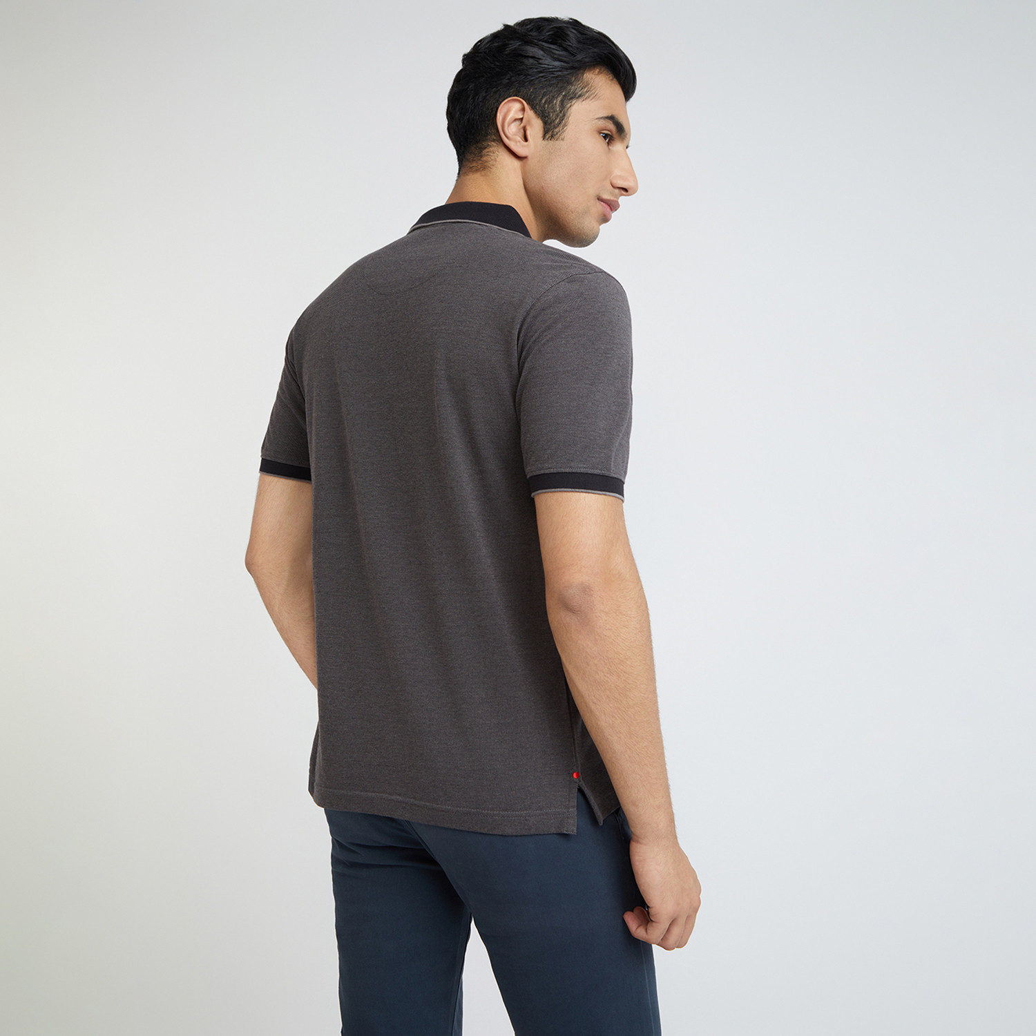 Image of Raymond Self Design Men Polo Neck Grey T-Shirt