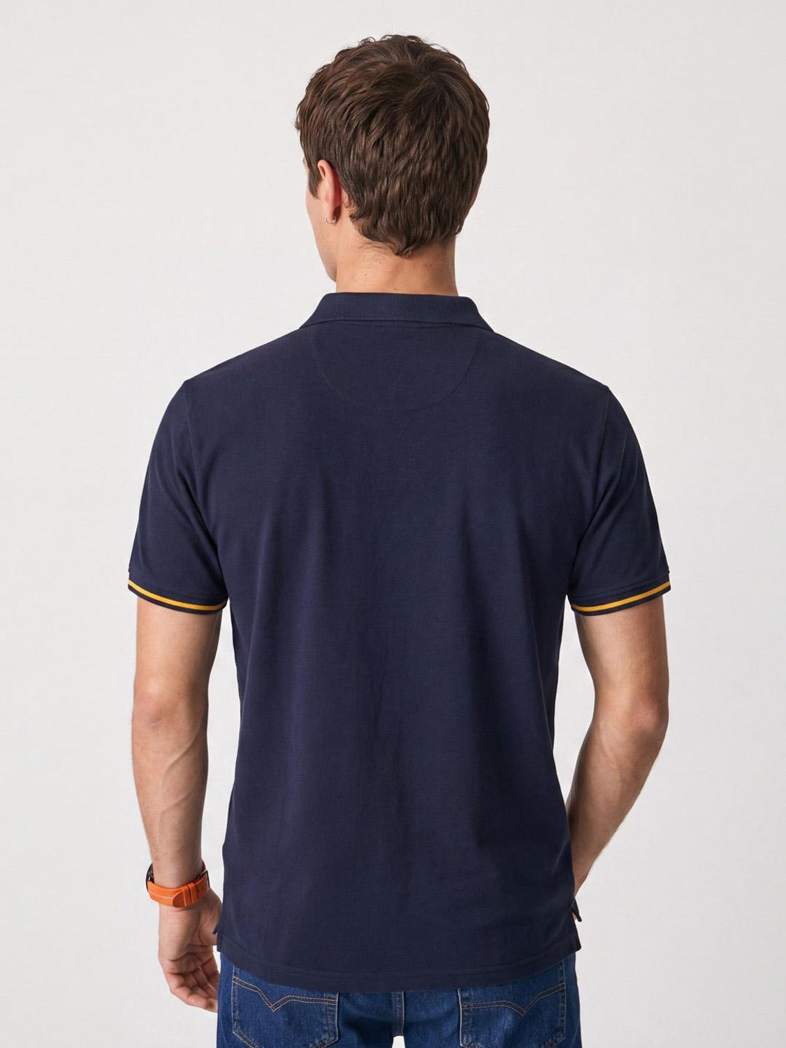 Image of Pepe Jeans Men Solid Polo Neck Polycotton Blue T-Shirt