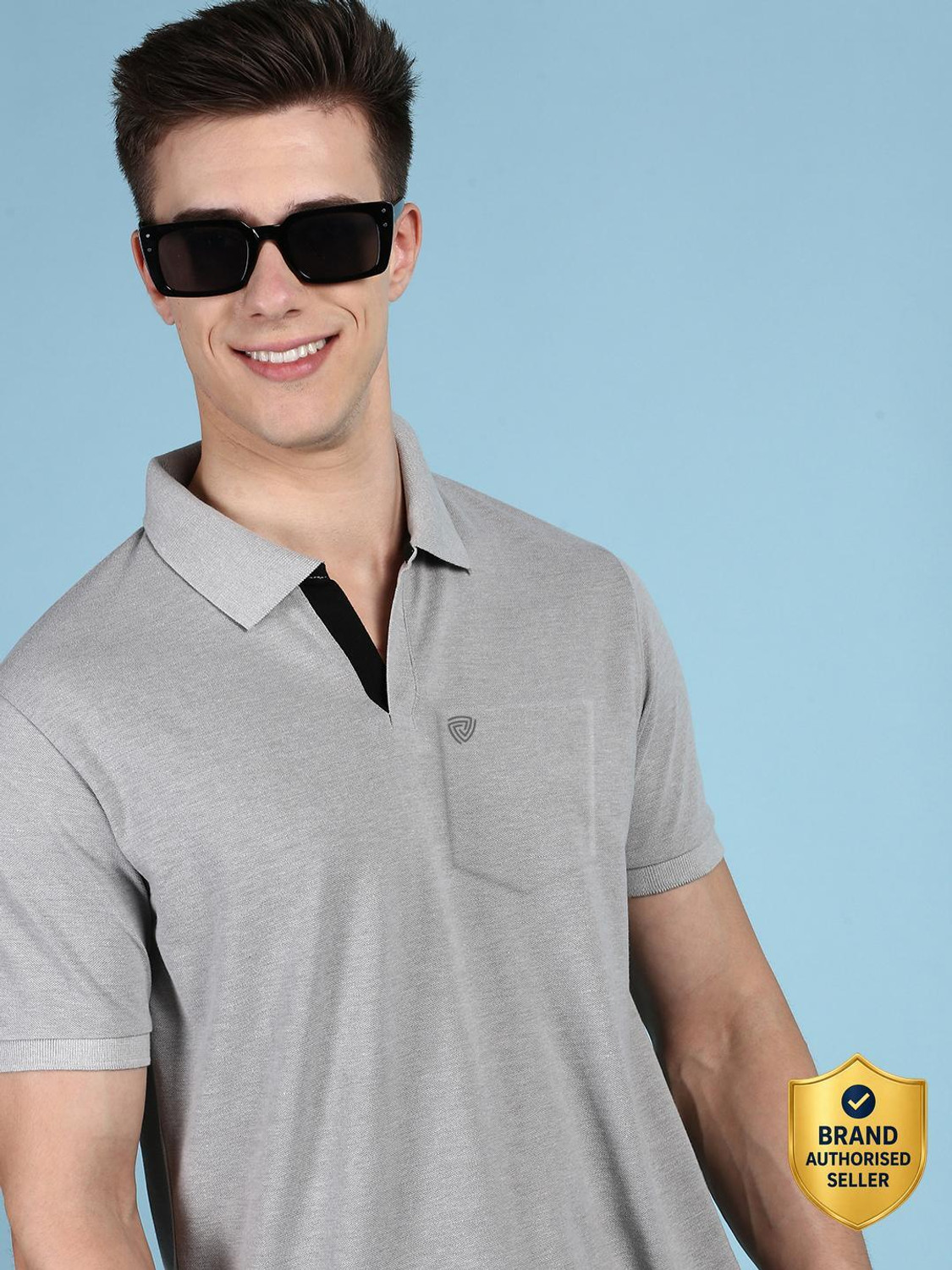 Image of LUX cozi Solid Men Polo Neck Grey T-Shirt