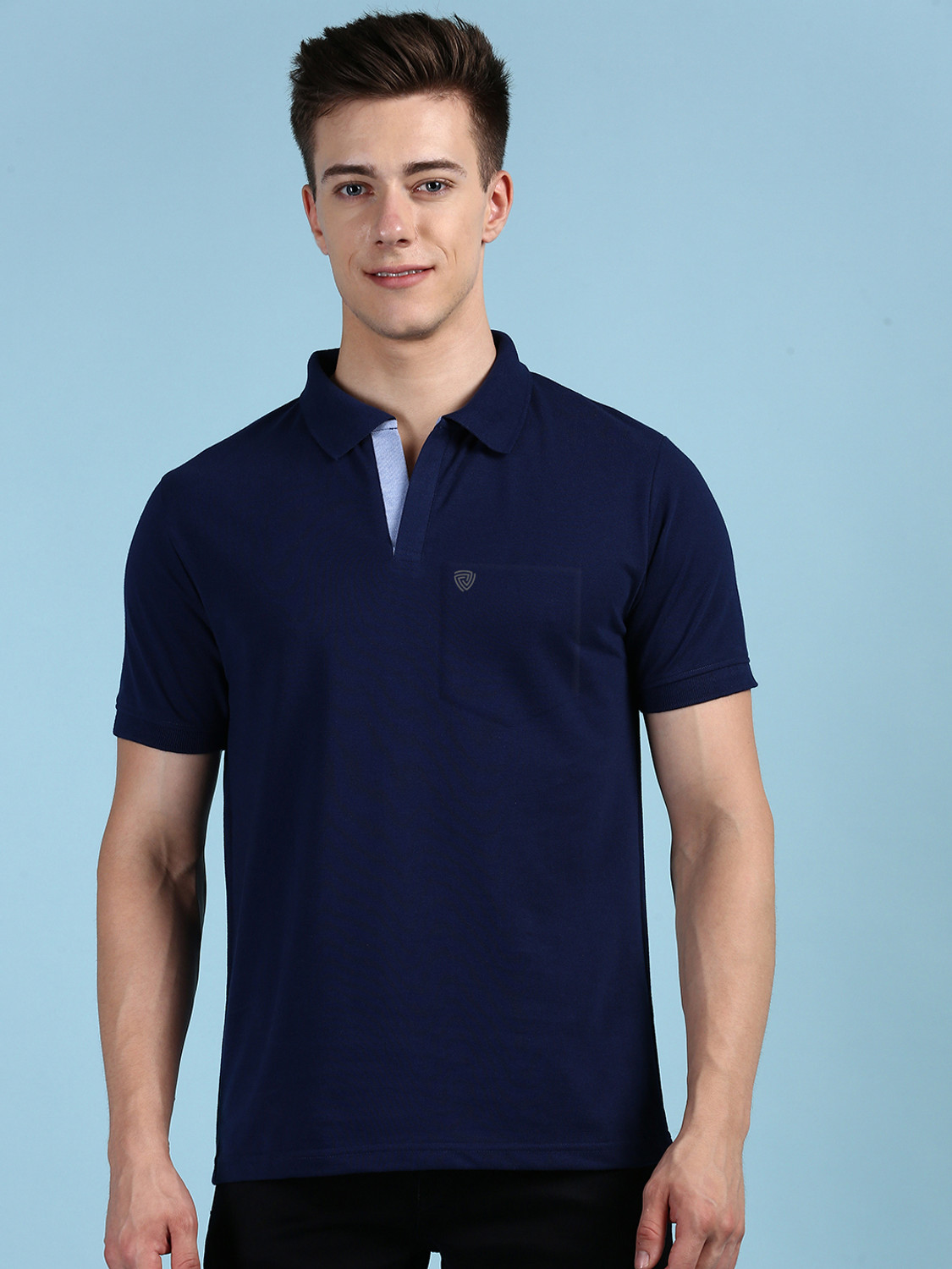 Image of LUX cozi Solid Men Polo Neck Dark Blue T-Shirt