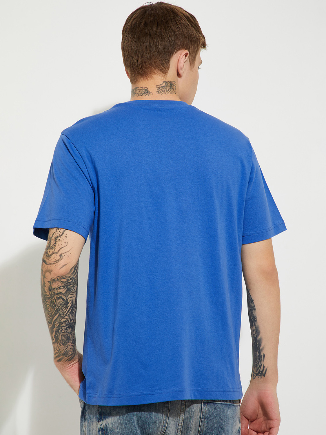 Image of MAX Printed Men Round Neck Blue T-Shirt