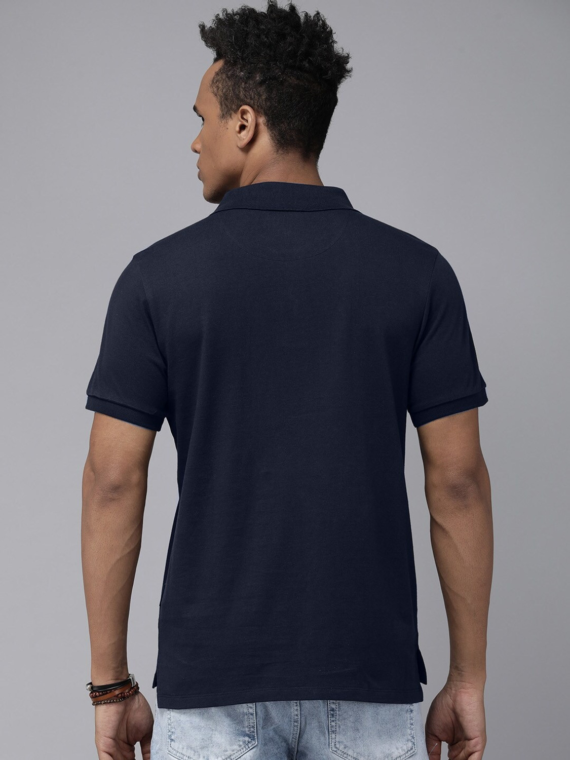 Image of Roadster Solid Men Round Neck Blue T-Shirt
