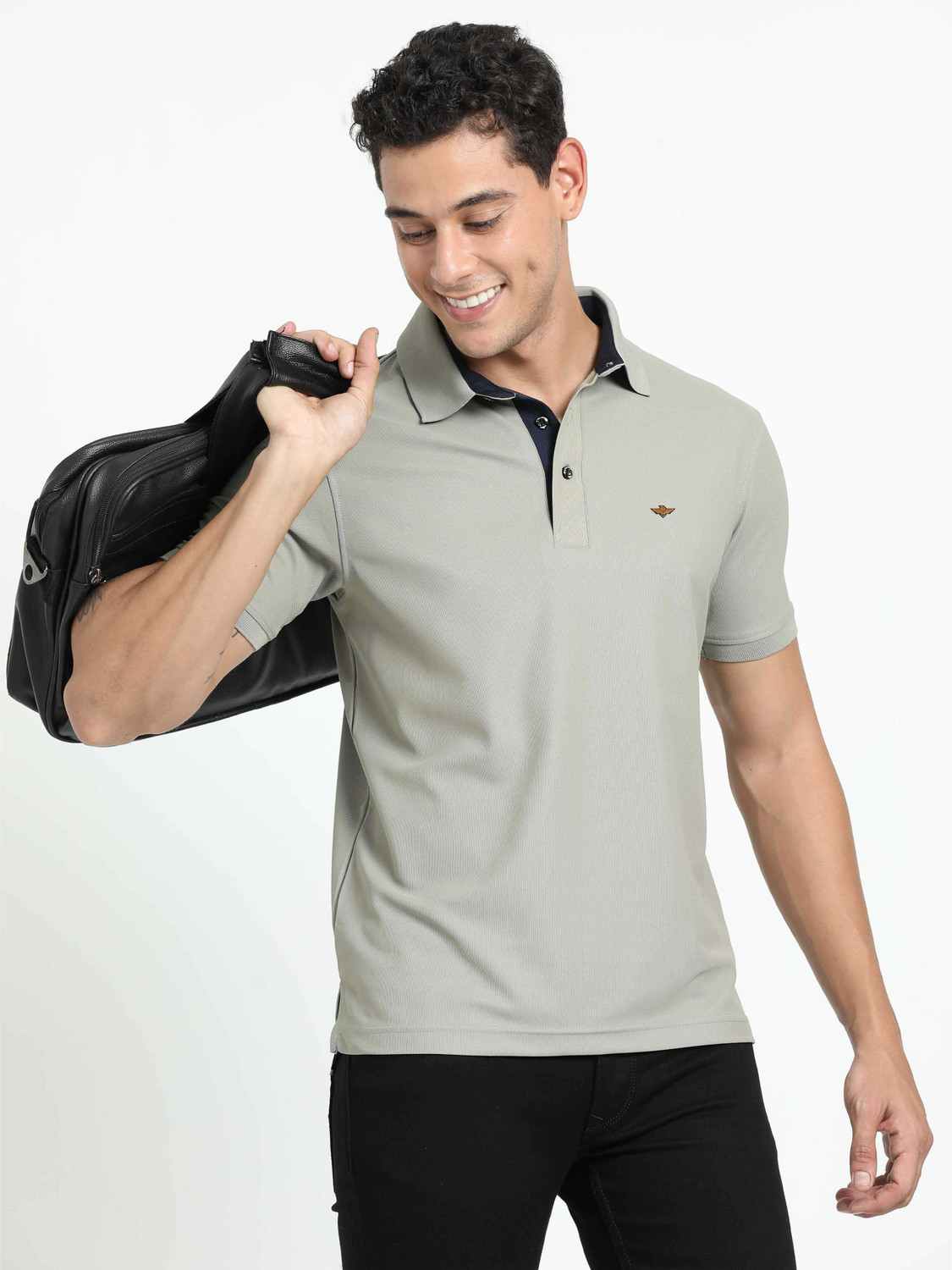 Image of Stellers Solid Men Polo Neck Grey T-Shirt