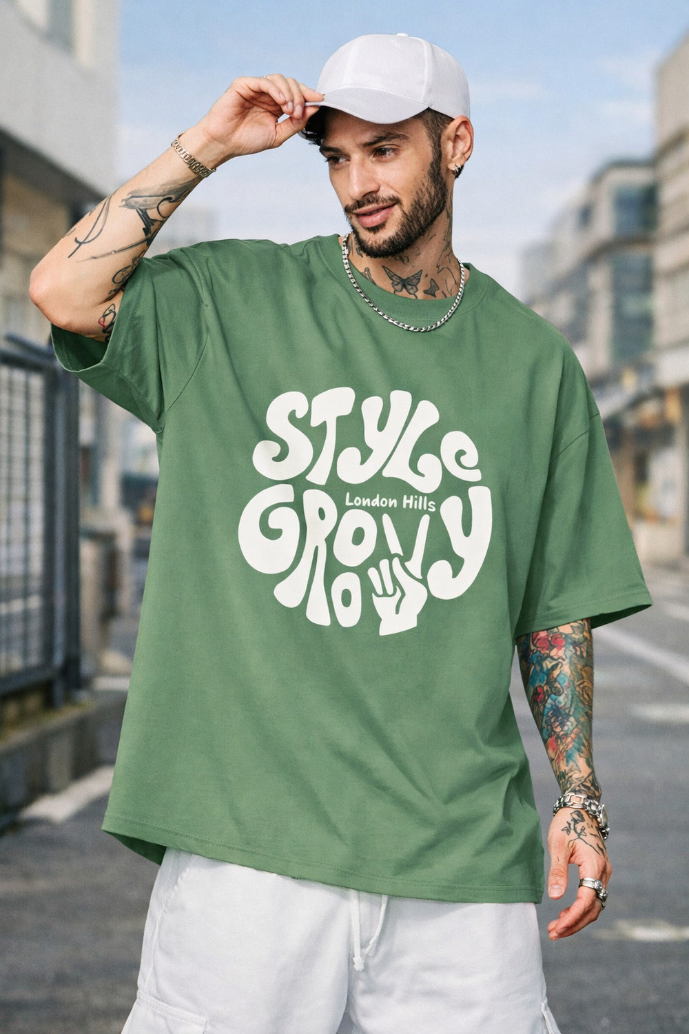 Image of London Hills Printed Men Round Neck Green T-Shirt