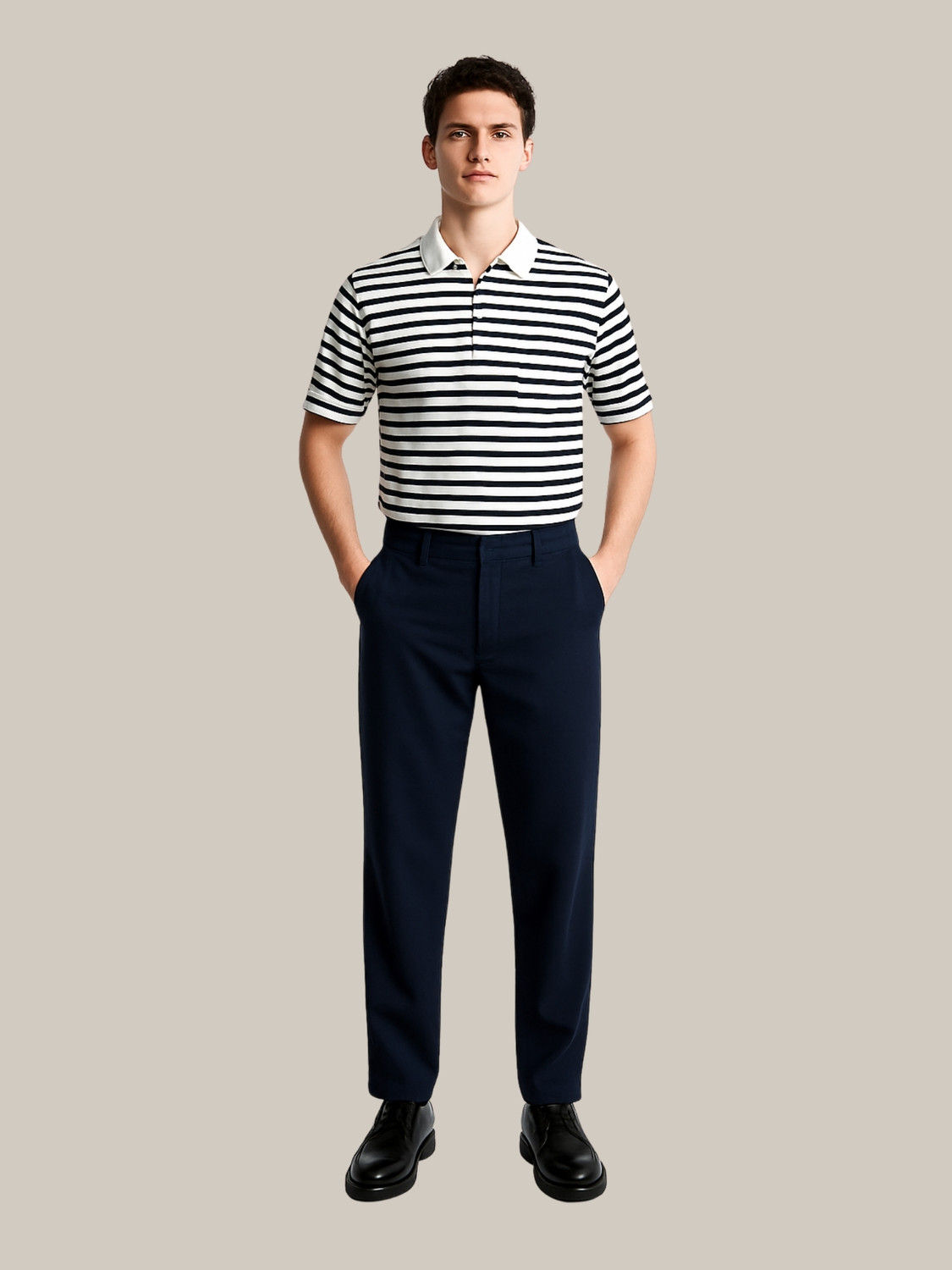 Image of YOUNICK Striped Men Polo Neck Black, White T-Shirt