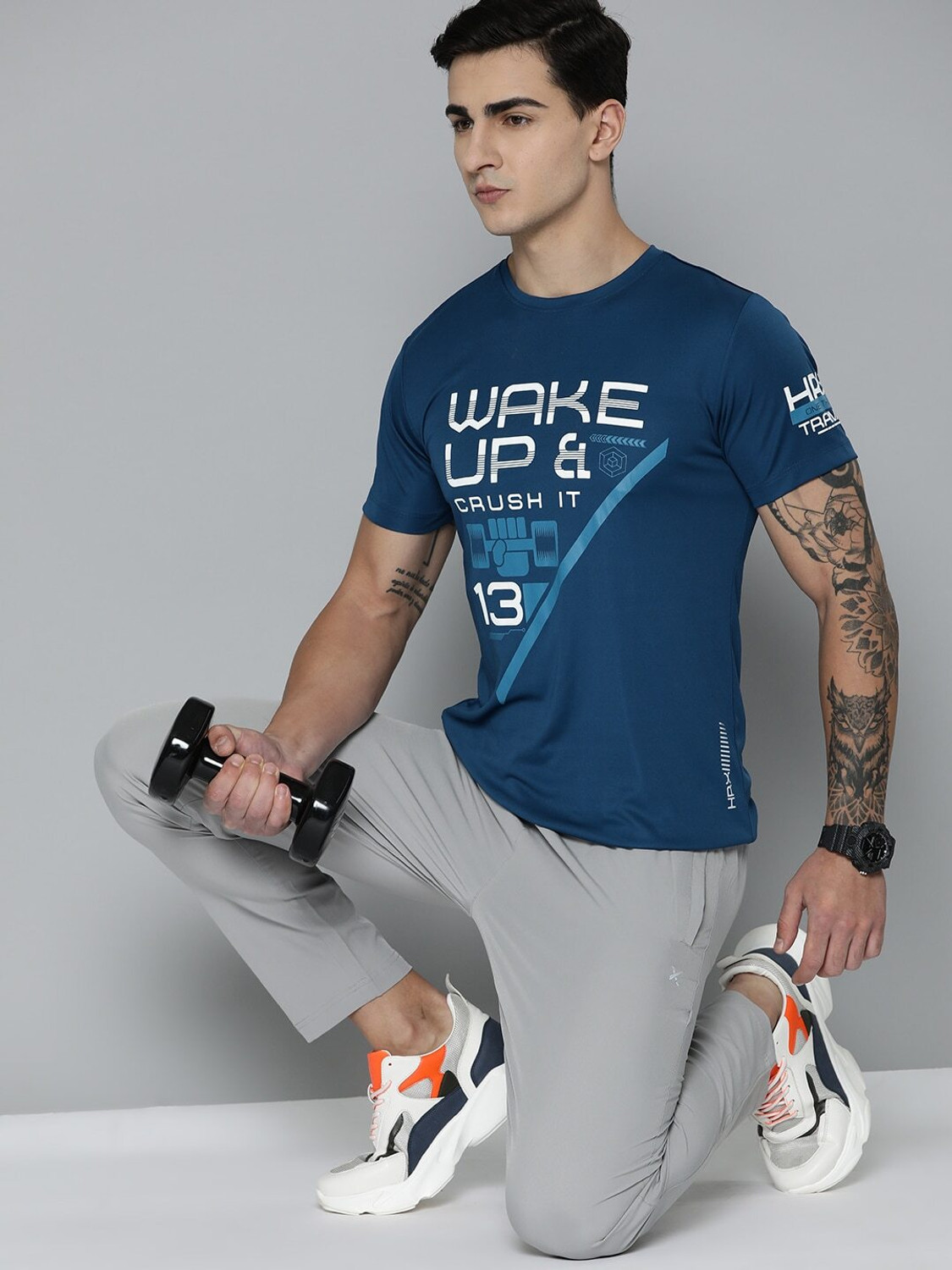 Image of HRX by Hrithik Roshan Printed Men Round Neck Blue T-Shirt