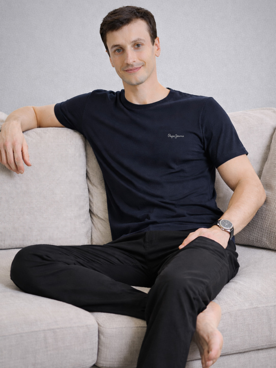 Image of Pepe Jeans Solid Men Round Neck Blue T-Shirt