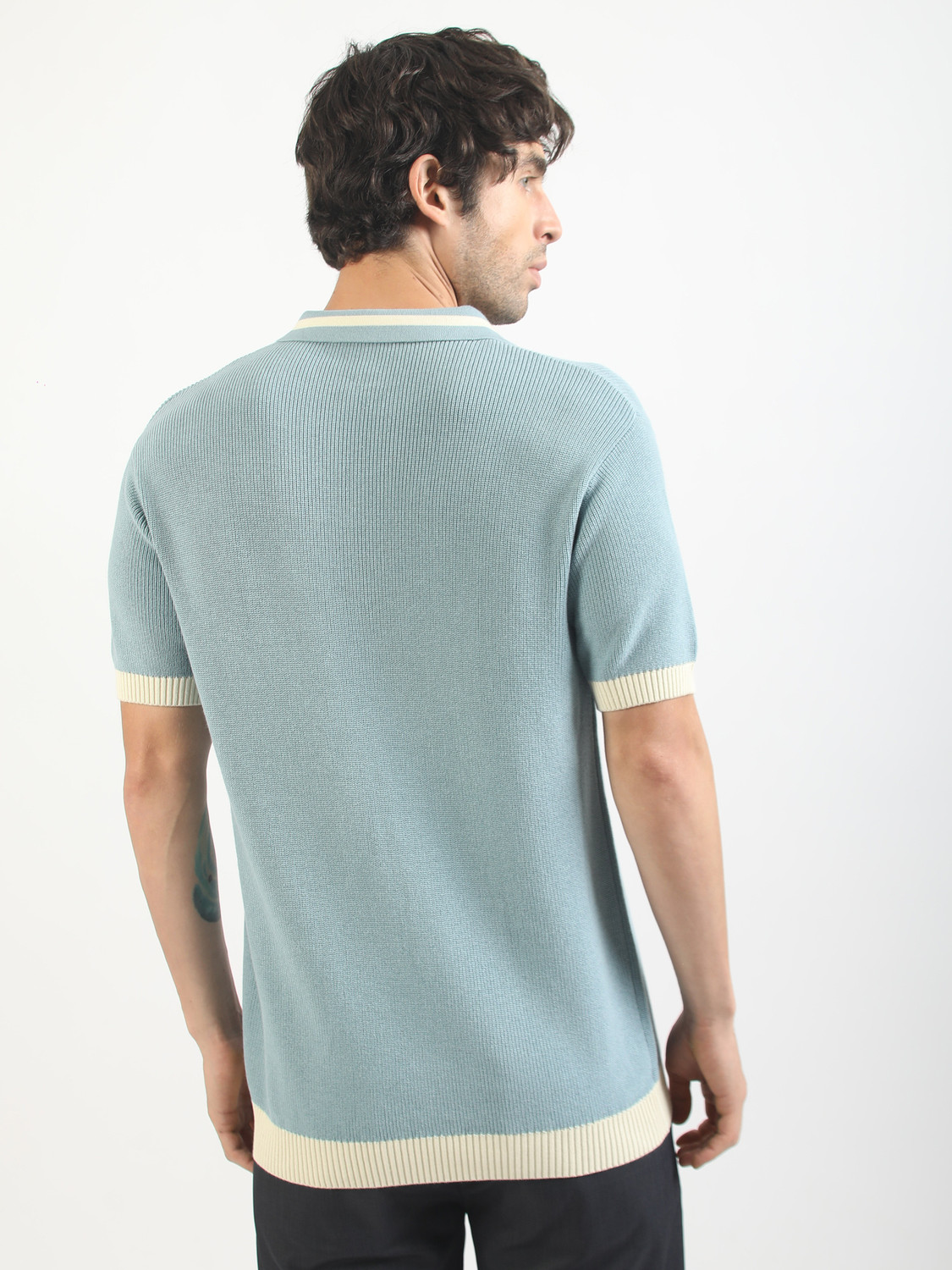 Image of MANIAC Self Design Men Polo Neck Blue T-Shirt