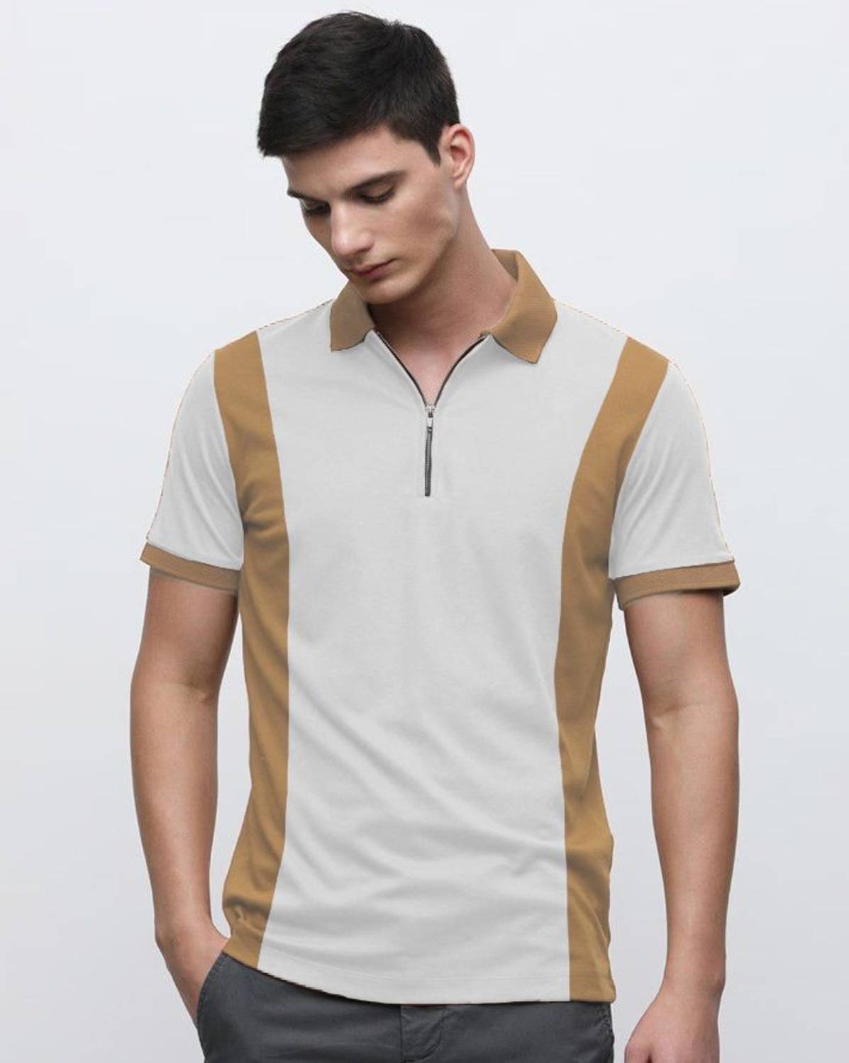 Try Colorblock Men Polo Neck White T-Shirt - Image 5