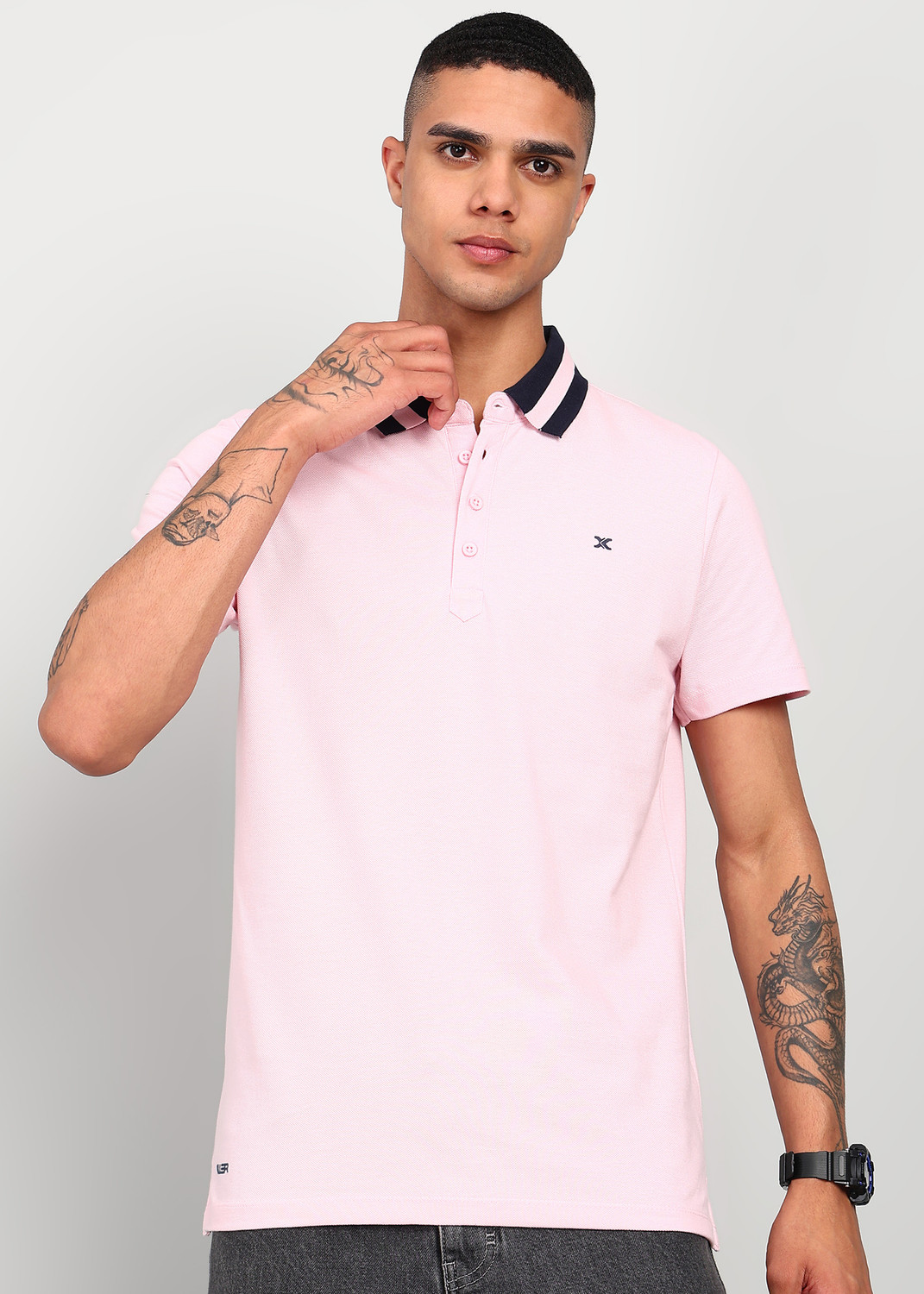 Image of KILLER Solid Men Polo Neck Pink T-Shirt