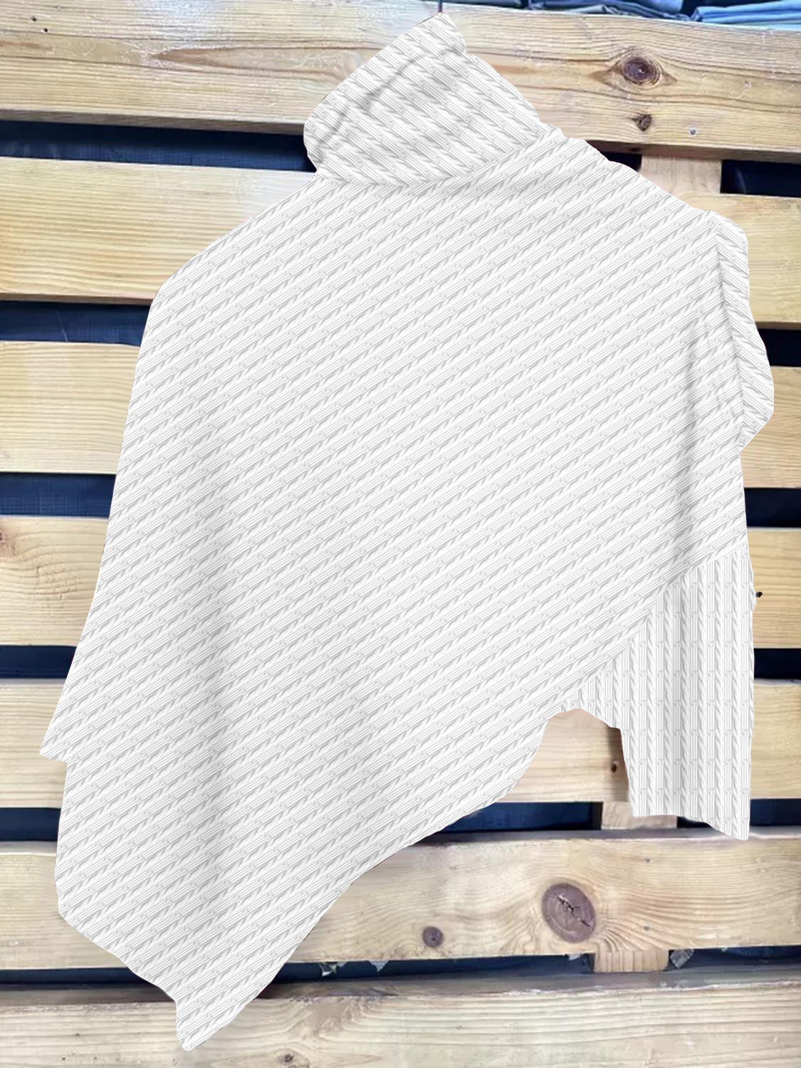 Image of VARIDASHI Self Design Men Zip Neck White T-Shirt