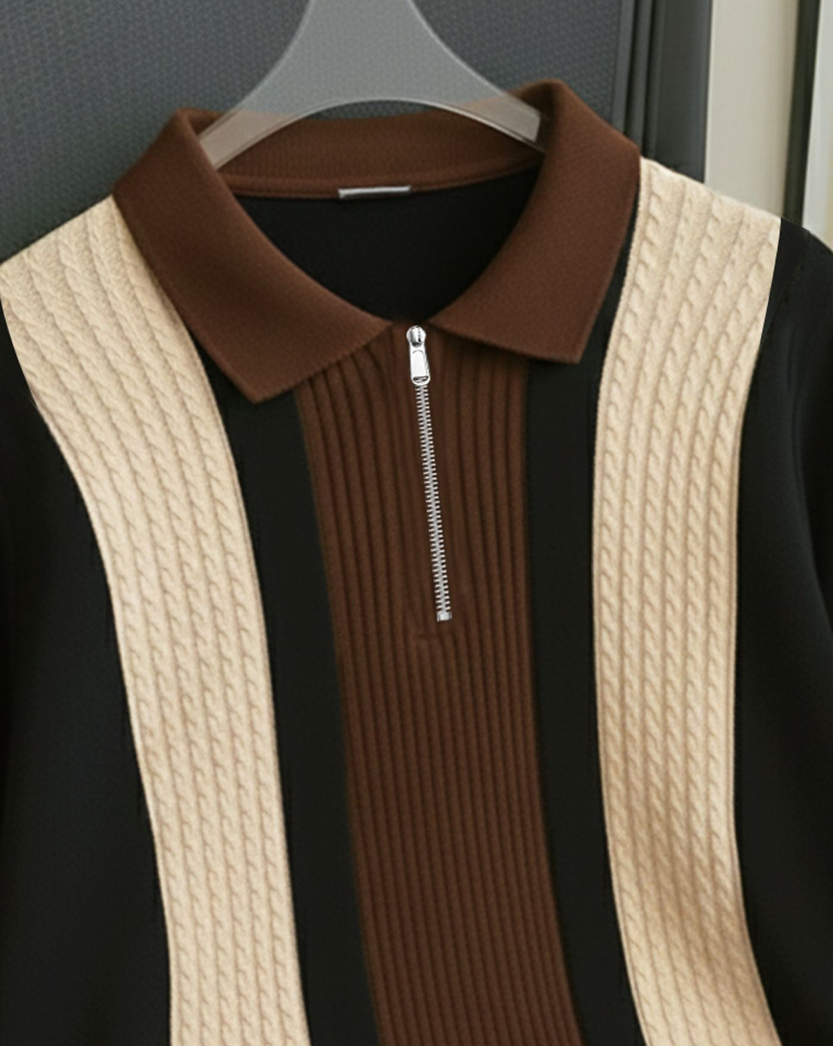 Image of AUSK Colorblock, Striped Men Zip Neck Multicolor T-Shirt