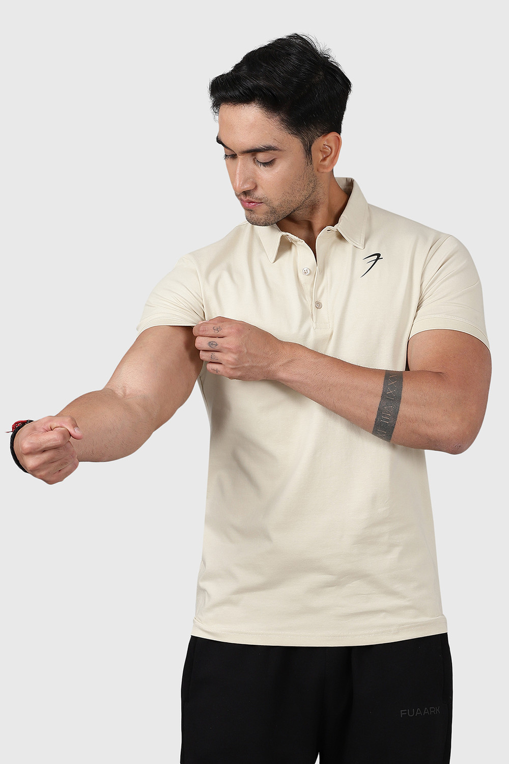 Image of FuaarK Solid Men Polo Neck Beige T-Shirt