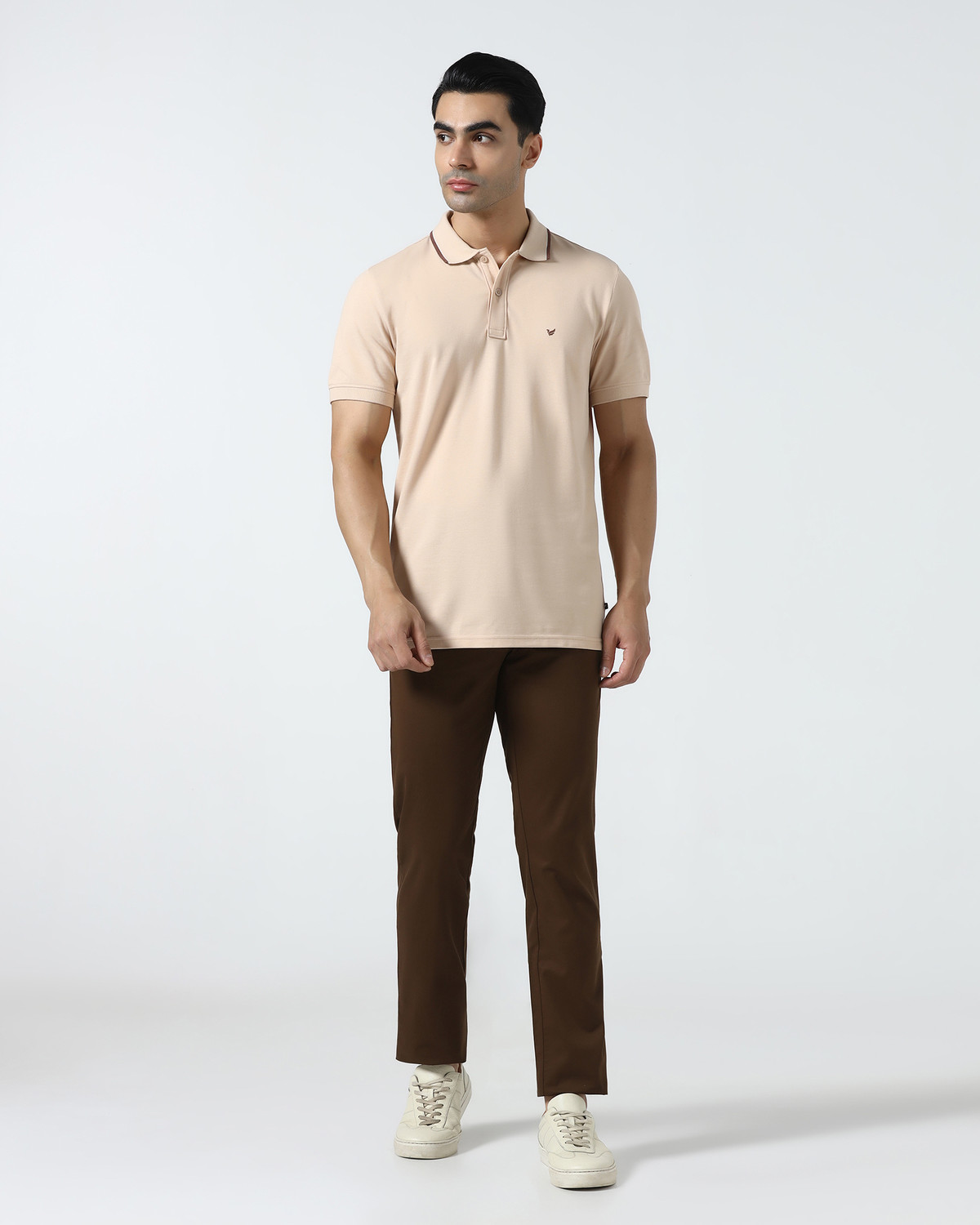 Image of Blackberrys Solid Men Polo Neck Beige T-Shirt