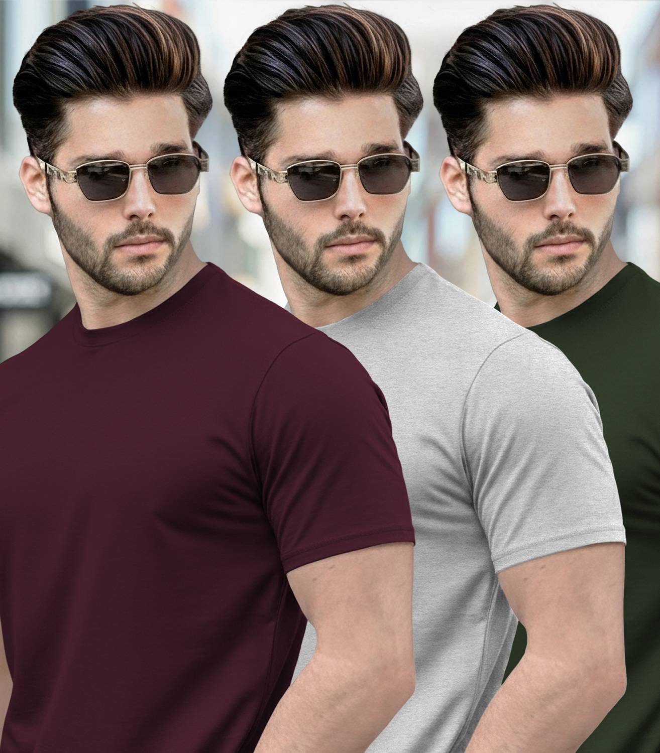 TRIPR Multicolor Men Round Neck T-Shirt Pack of 3 - Image 4
