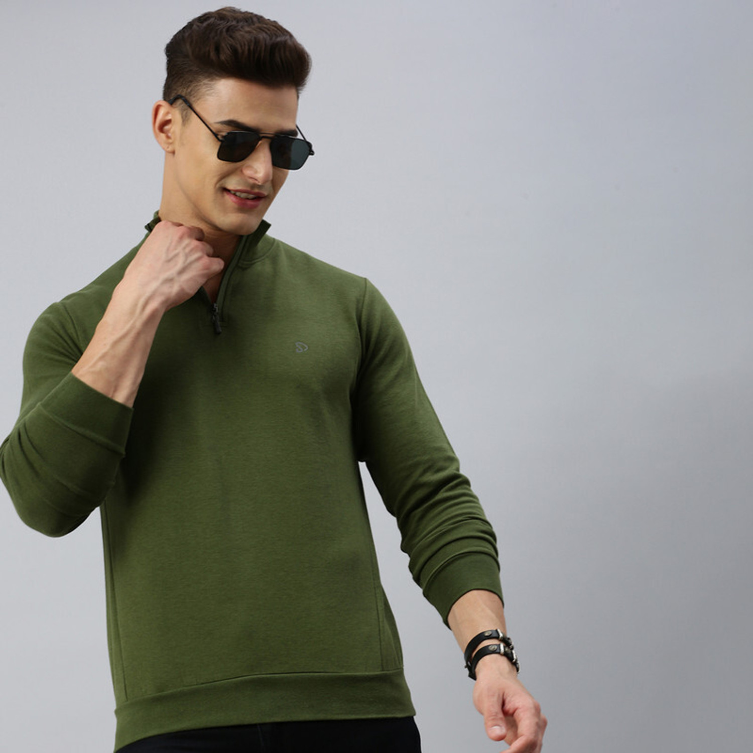 Image of SPORTO Solid Men Polo Neck Dark Green T-Shirt