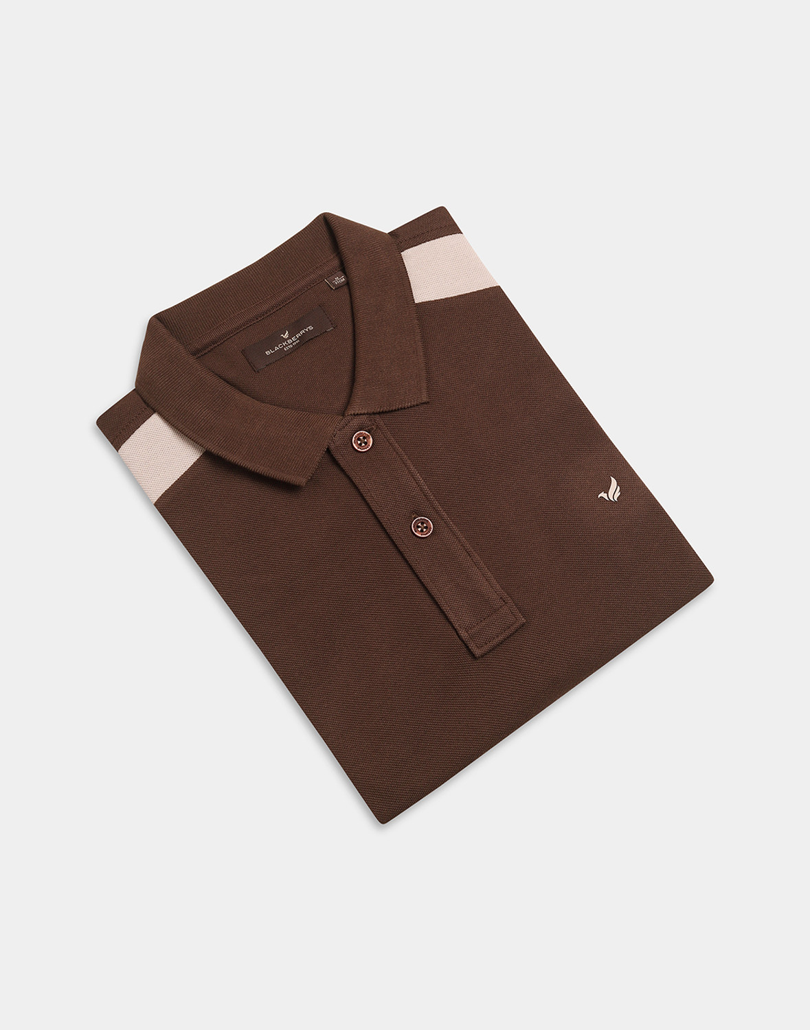 Image of Blackberrys Men Solid Polo Neck Cotton Blend Brown T-Shirt