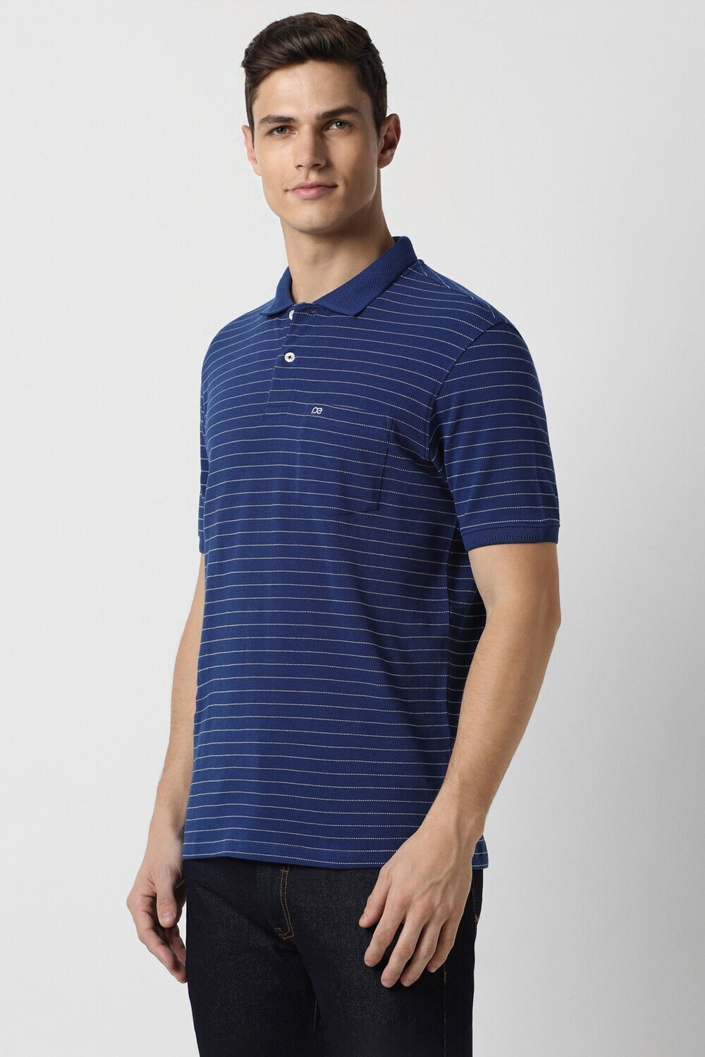 Image of PETER ENGLAND Striped Men Polo Neck Blue T-Shirt