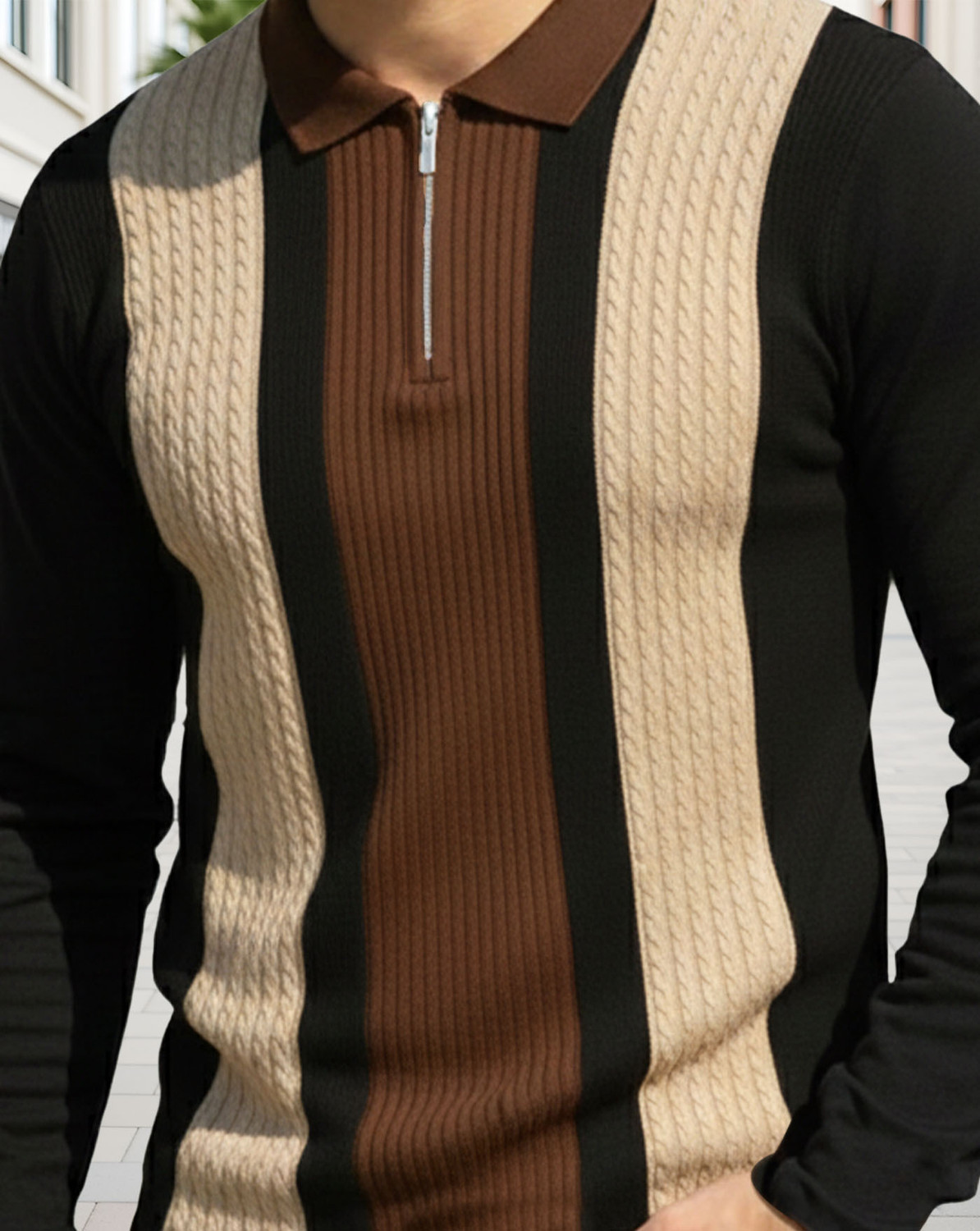 Image of AUSK Colorblock Men Zip Neck Multicolor T-Shirt