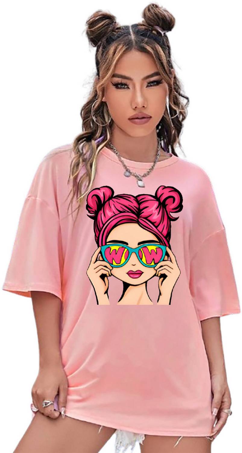 Absolute Defense Printed Women Round Neck Pink T-Shirt