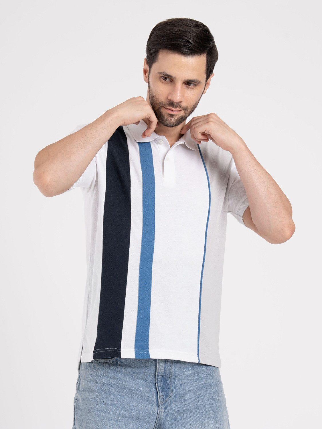 Image of RED TAPE Colorblock Men Polo Neck White T-Shirt